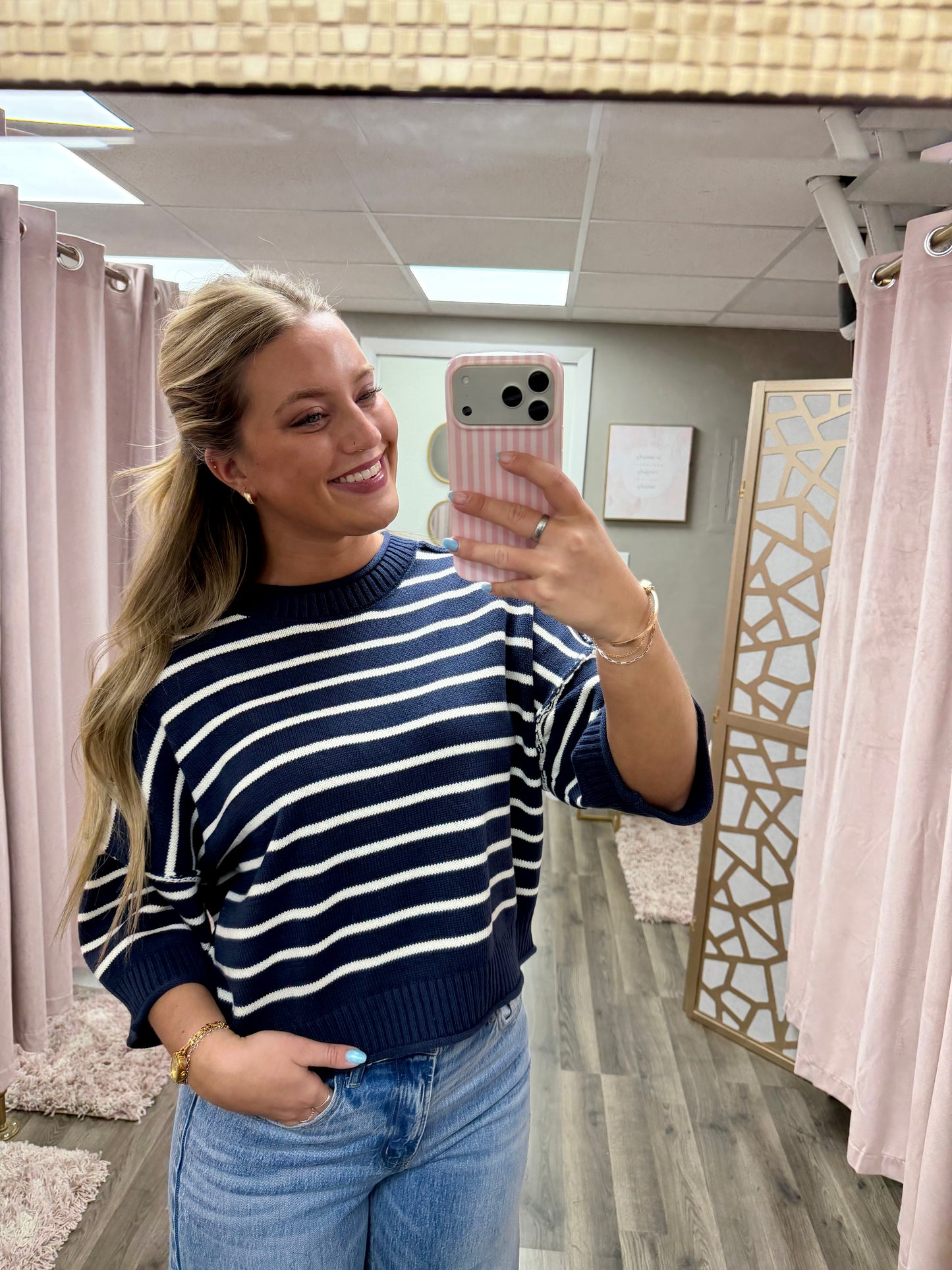 Drop Shoulder Stripe Sweater