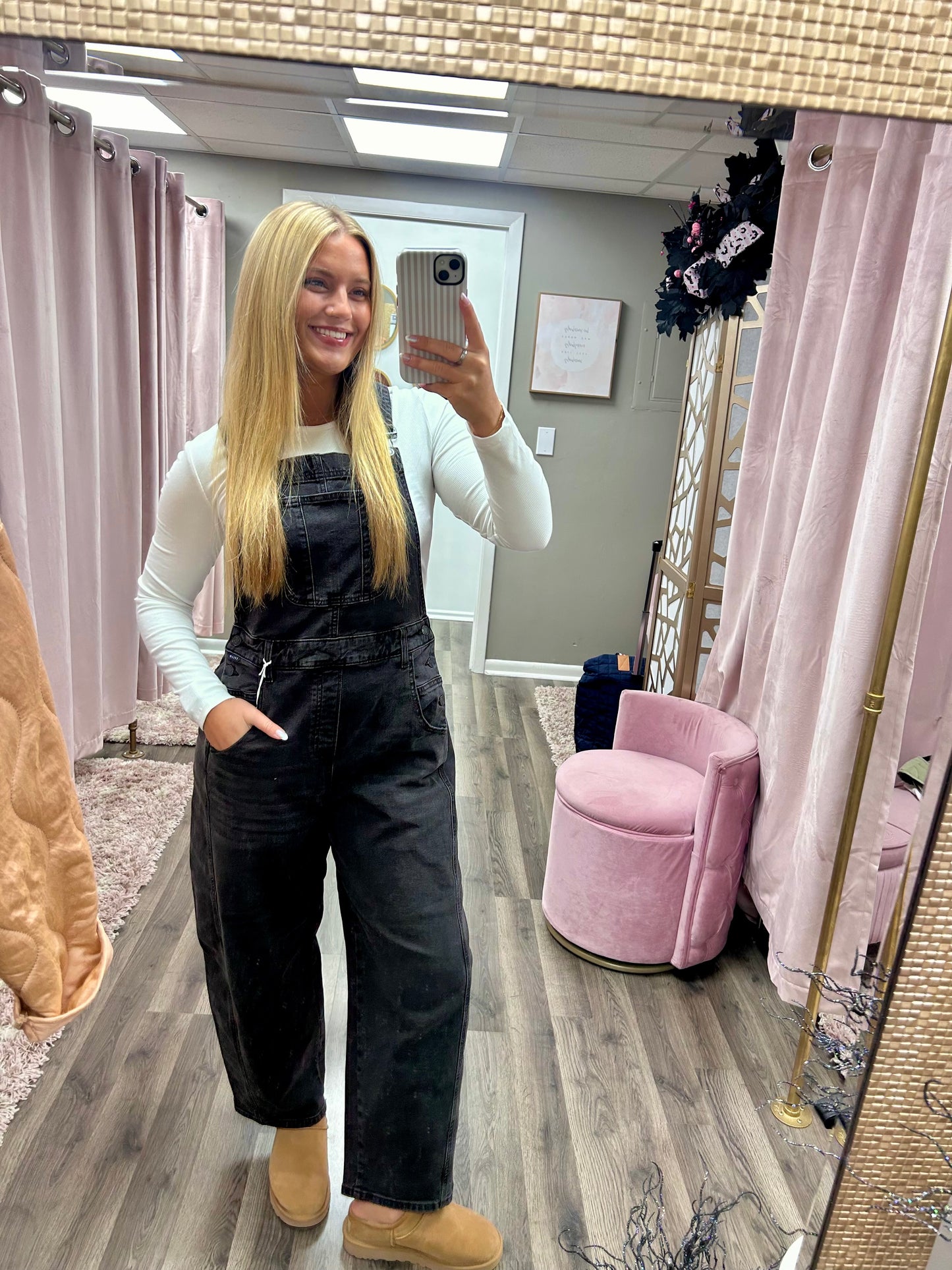 Cello Black Mid Waisted Barrel Overalls