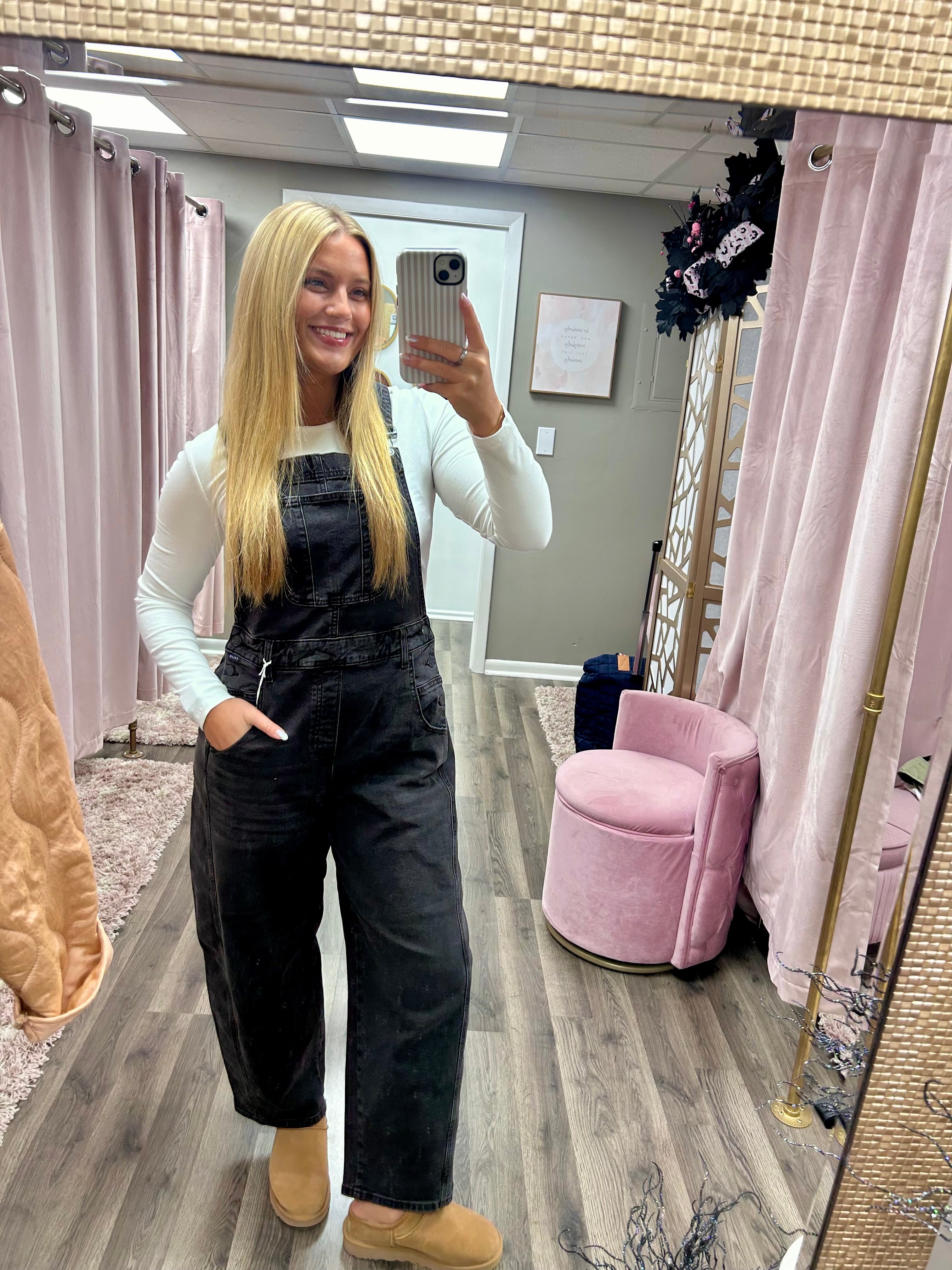 Cello Black Mid Waisted Barrel Overalls