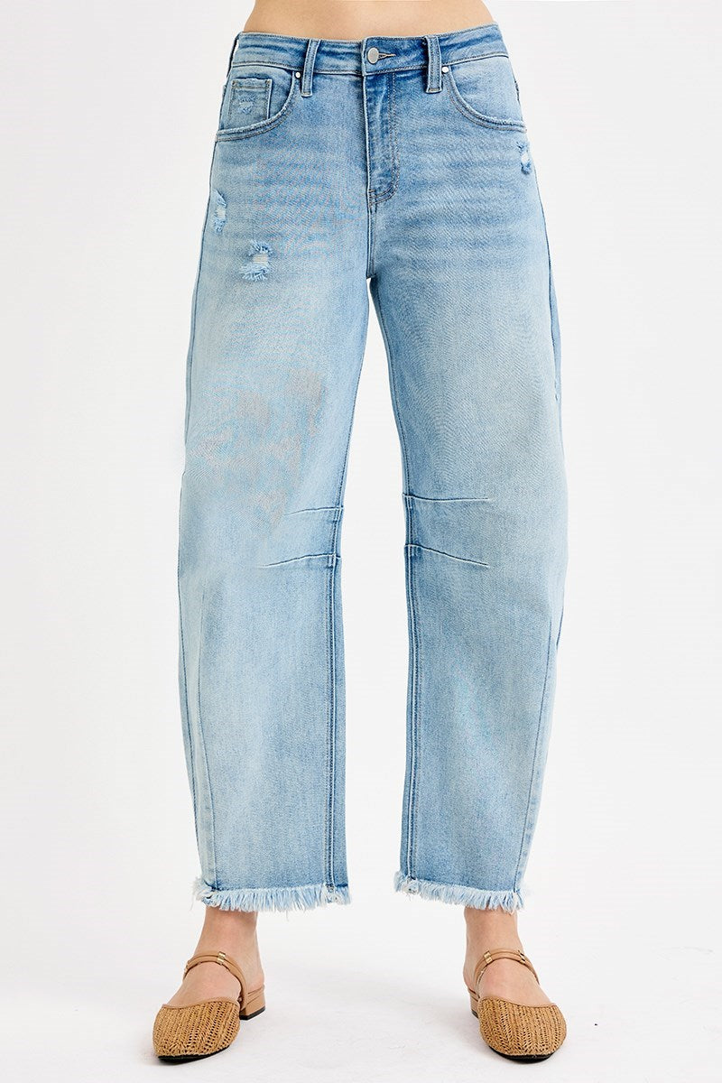 Risen Mid Rise Fit Crop Barrel Jean