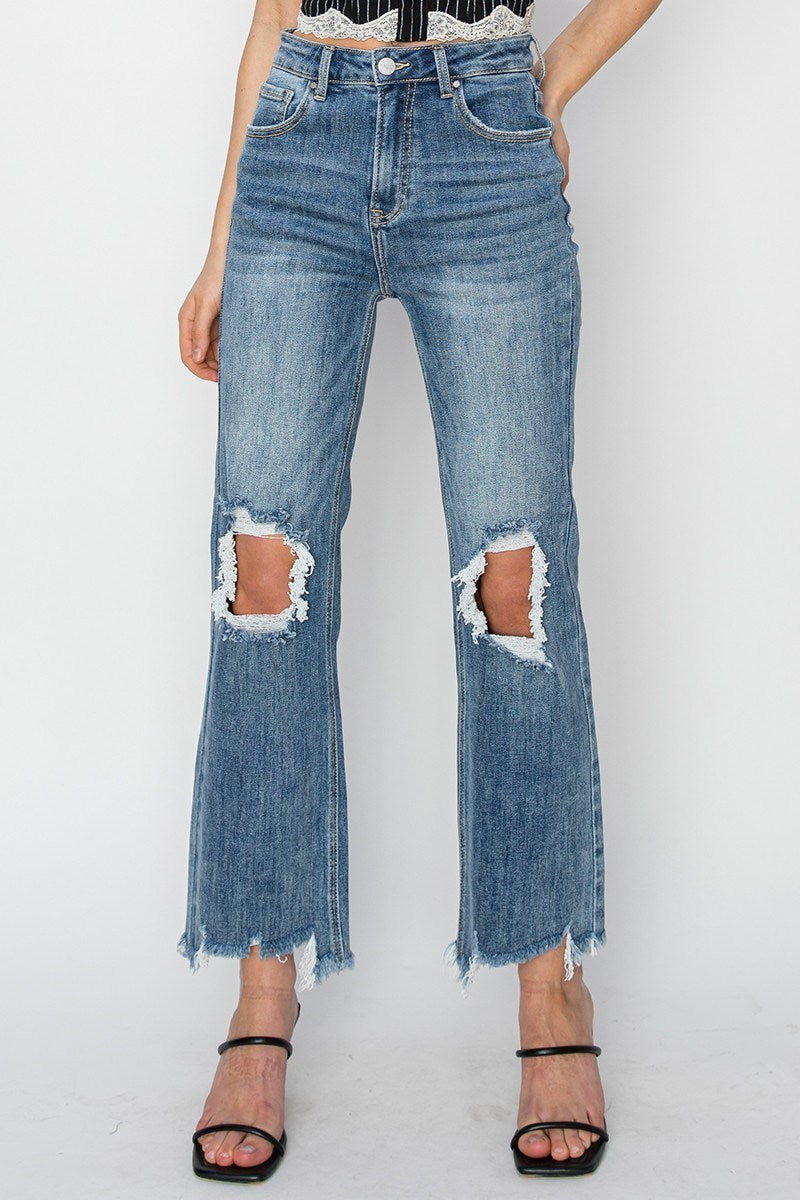 Risen Plus High Rise Crop Distress Jean