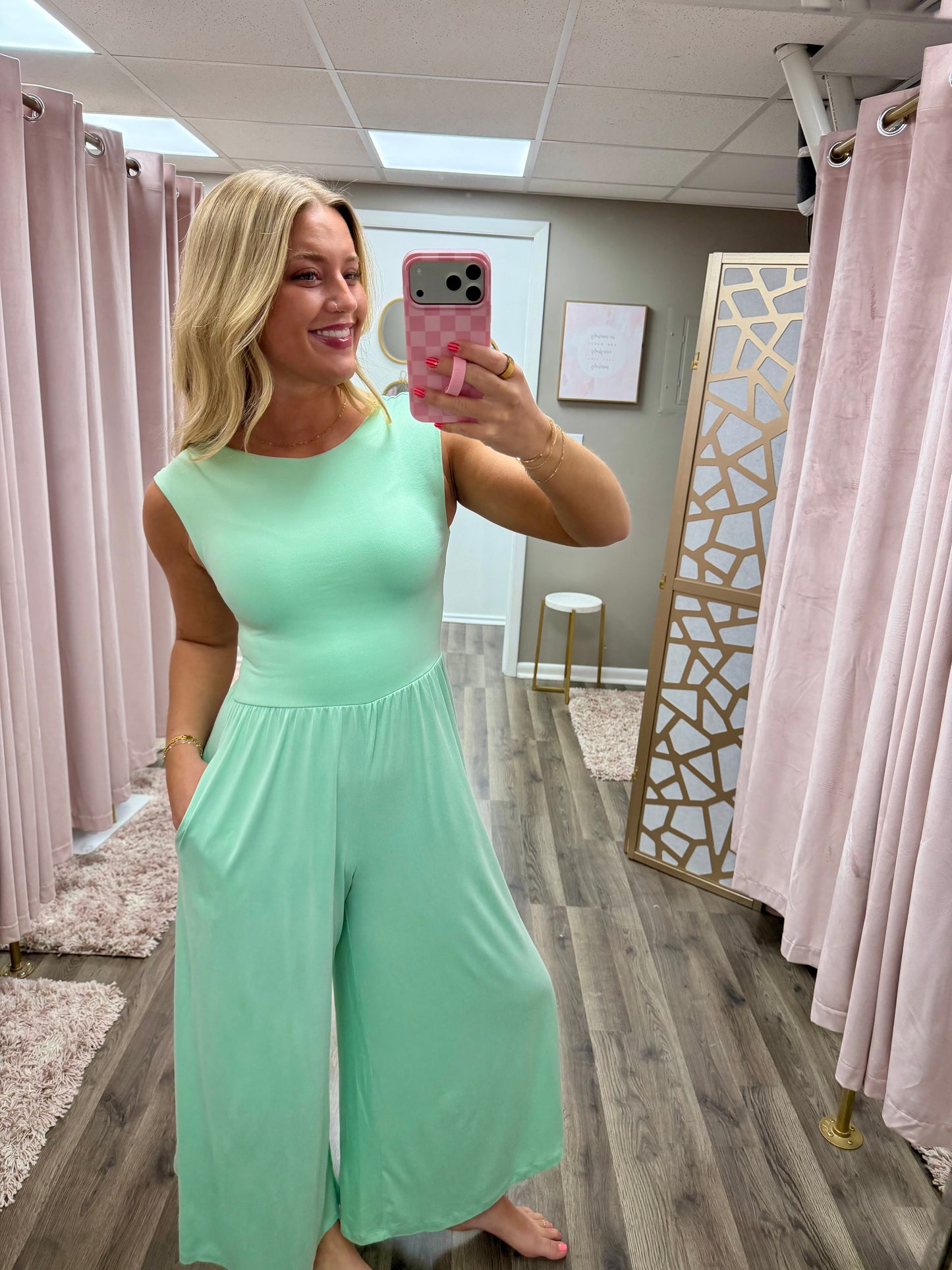 Round Neck Sleeveless Open Back Jumpsuit