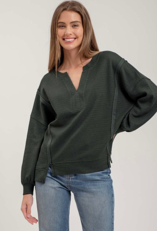 Split Neck Knit Top