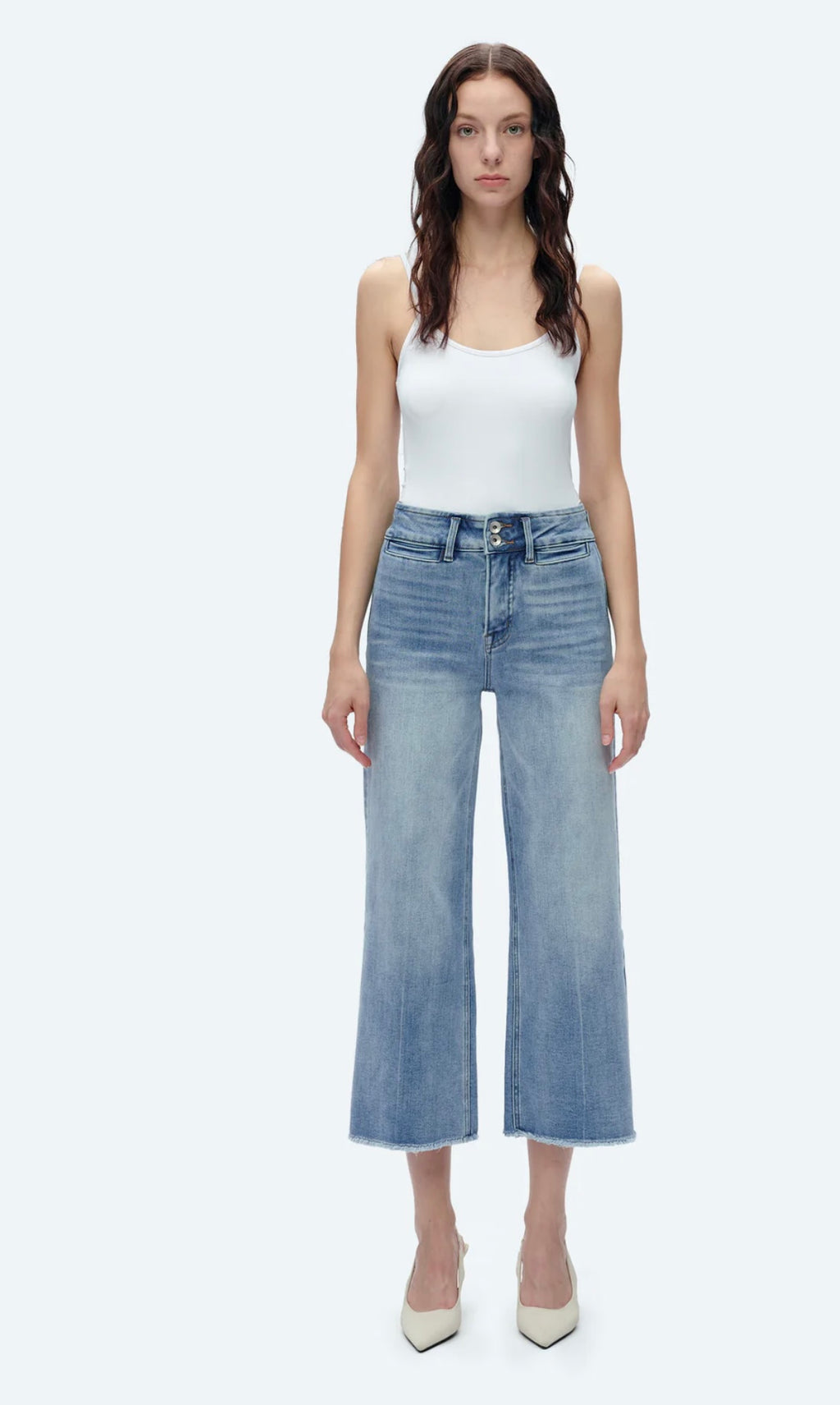 Bayeas High Rise Double Button Wide Jeans