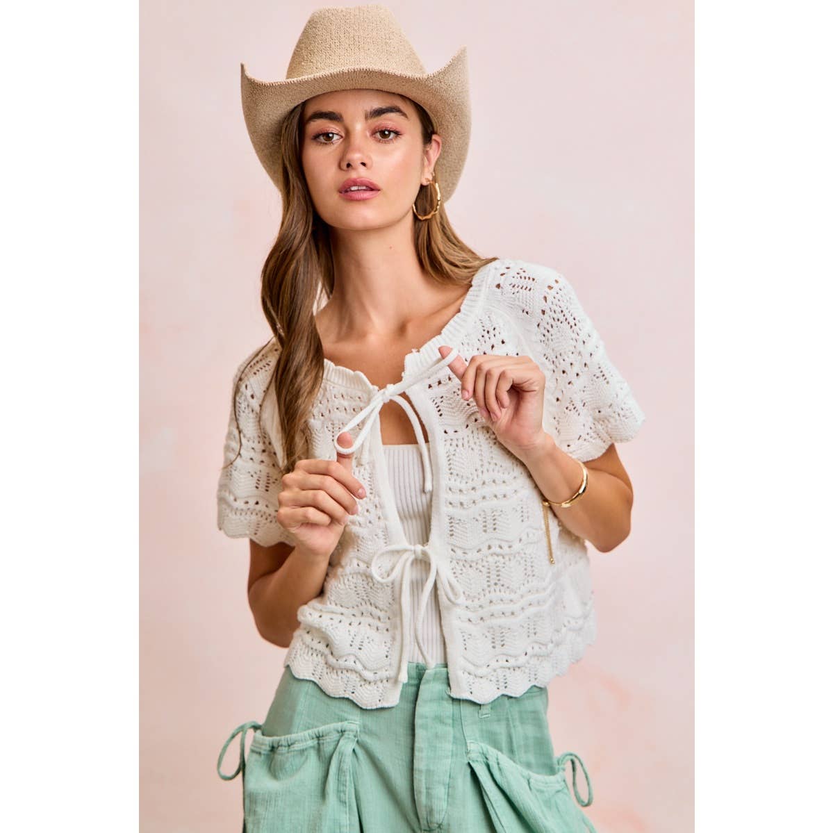 Front Bow Pointelle Top