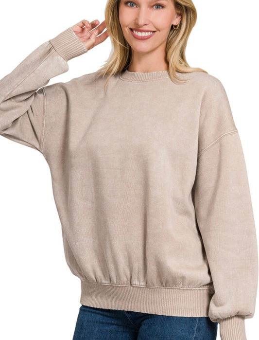 Acid Wash Pullover Fleece Crew