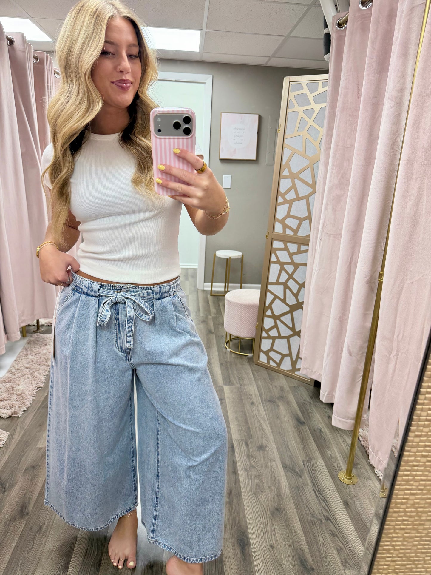 Risen High Rise Wide Tie Belted Jean
