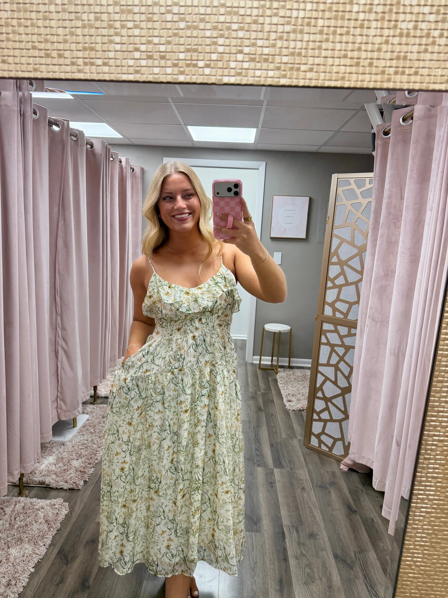 Adjustable V Neck Midi Dress