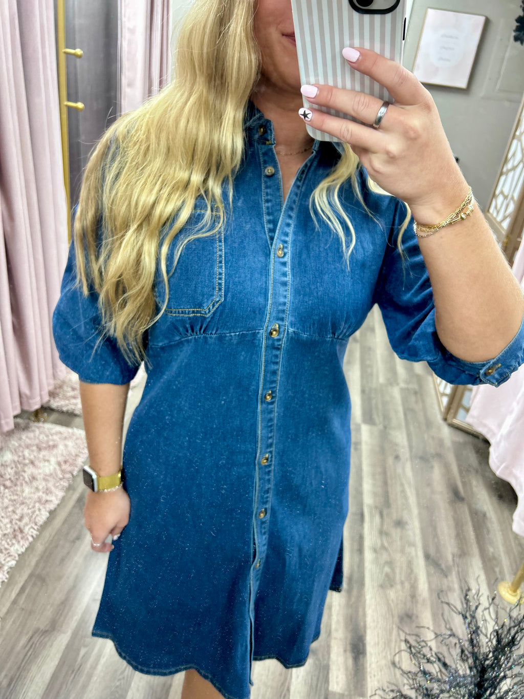 Dolman Sleeve Midi Denim Dress