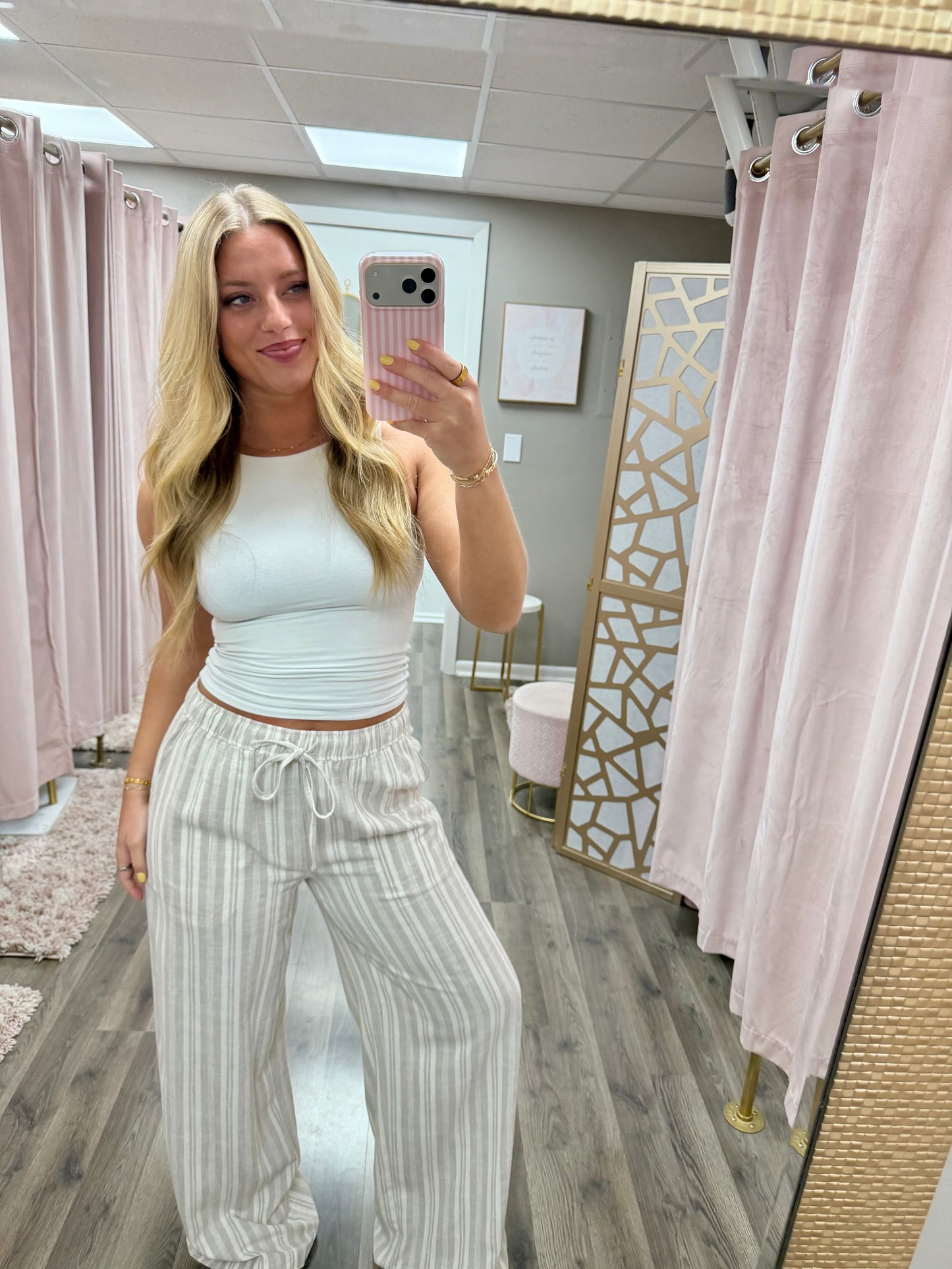 Neutral Stripe Linen Pant