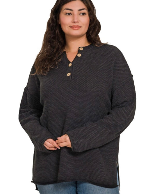 Plus Four Button Henley Sweater