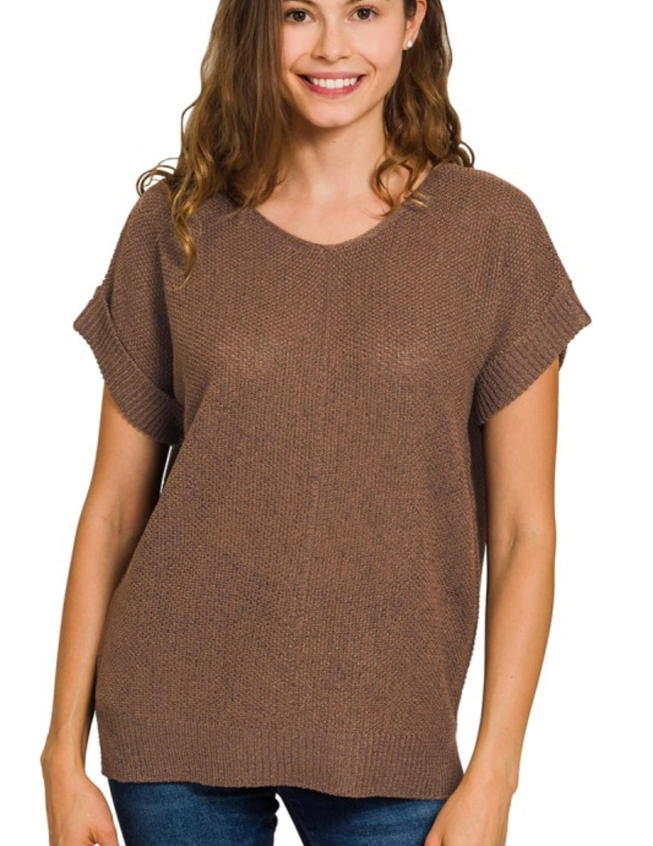 Center Seam Short Sleeve Sweater