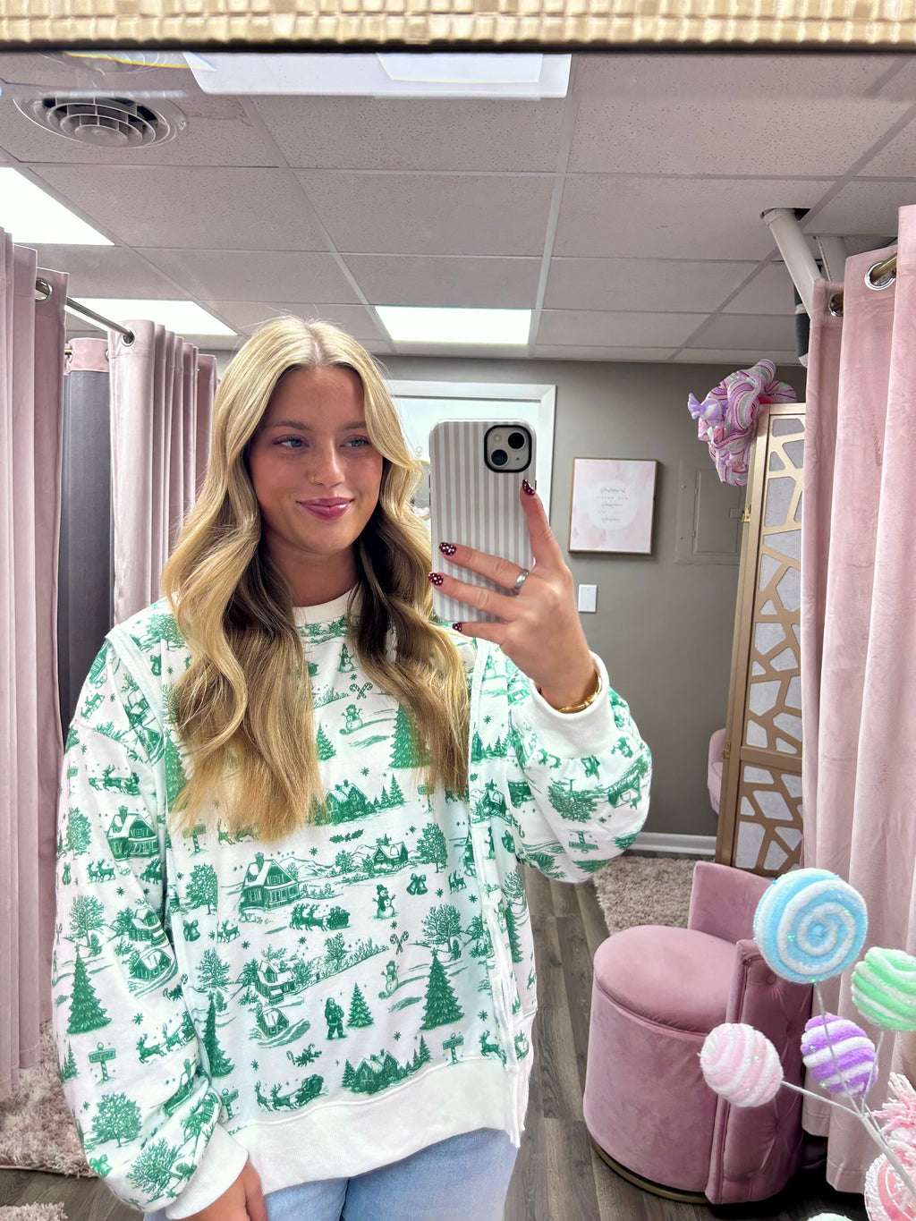 Holiday Printed Oversized Top