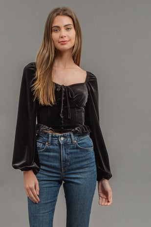 Velvet Front Tie Top