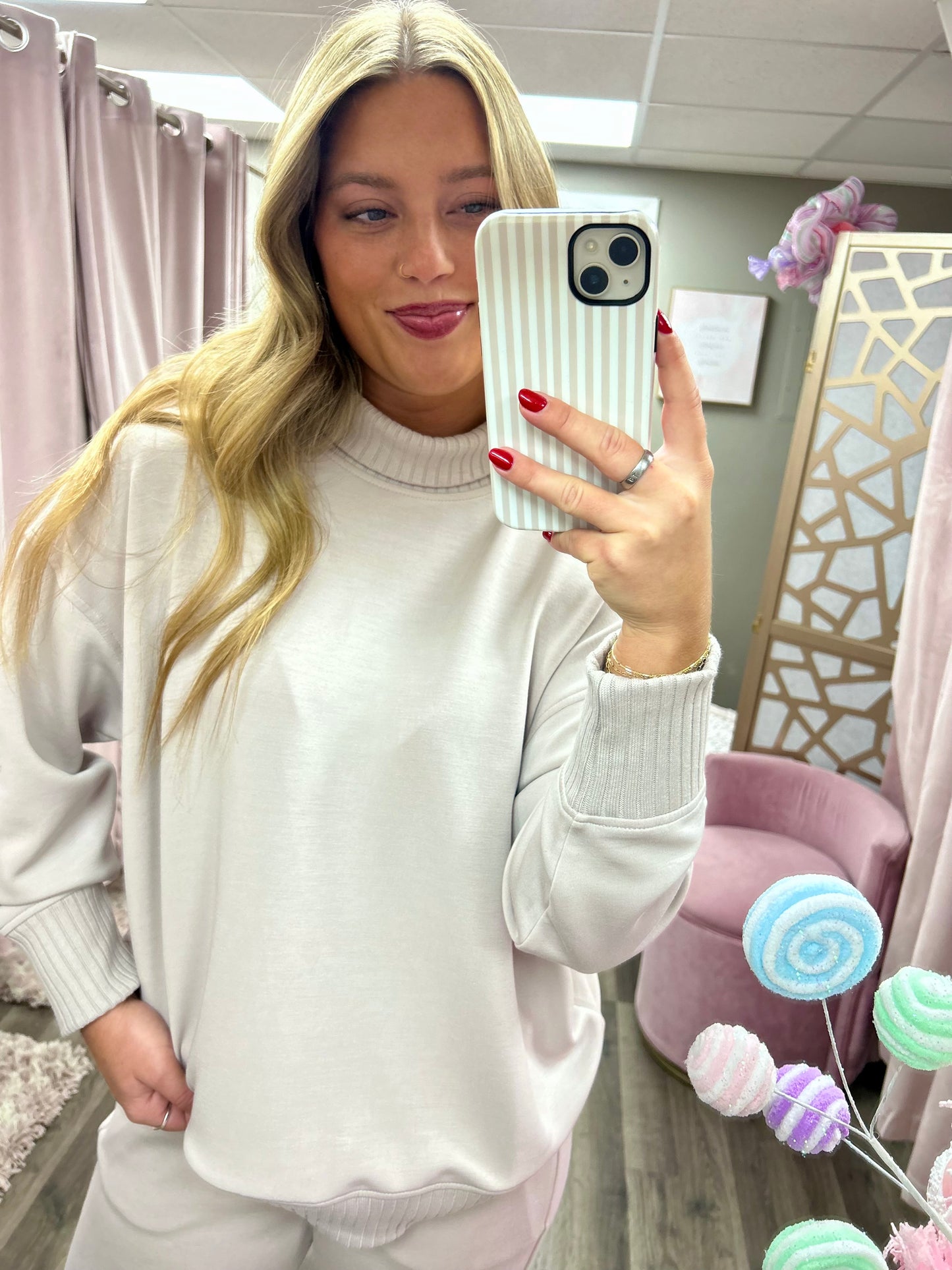 Poly Rib Mock Neck Pullover