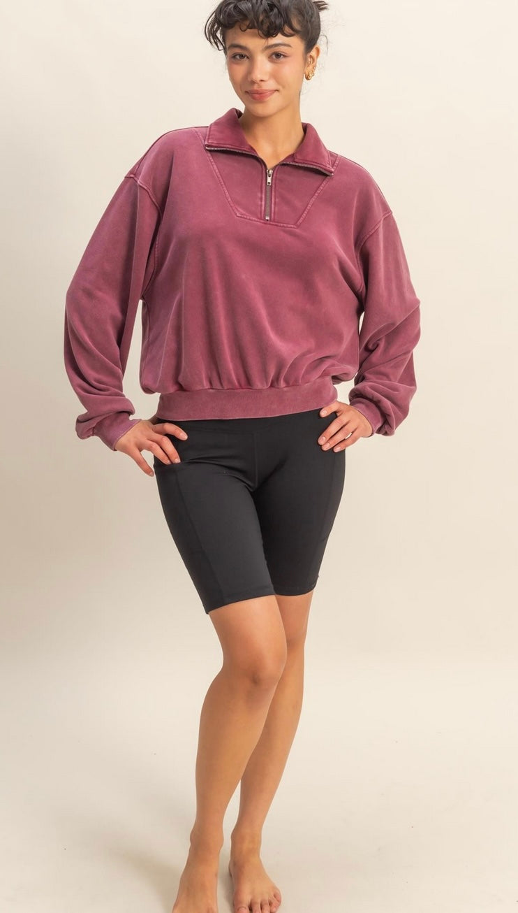 Mineral Wash Half Zip Sweatshirt