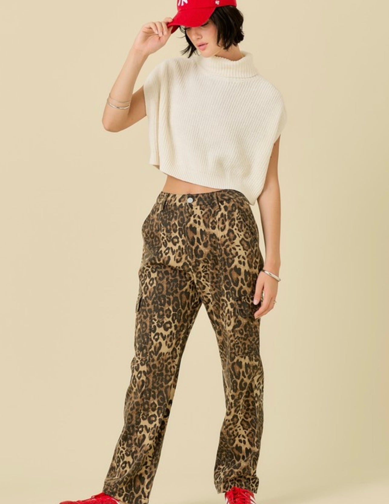 Leopard Straight Cargo Pants