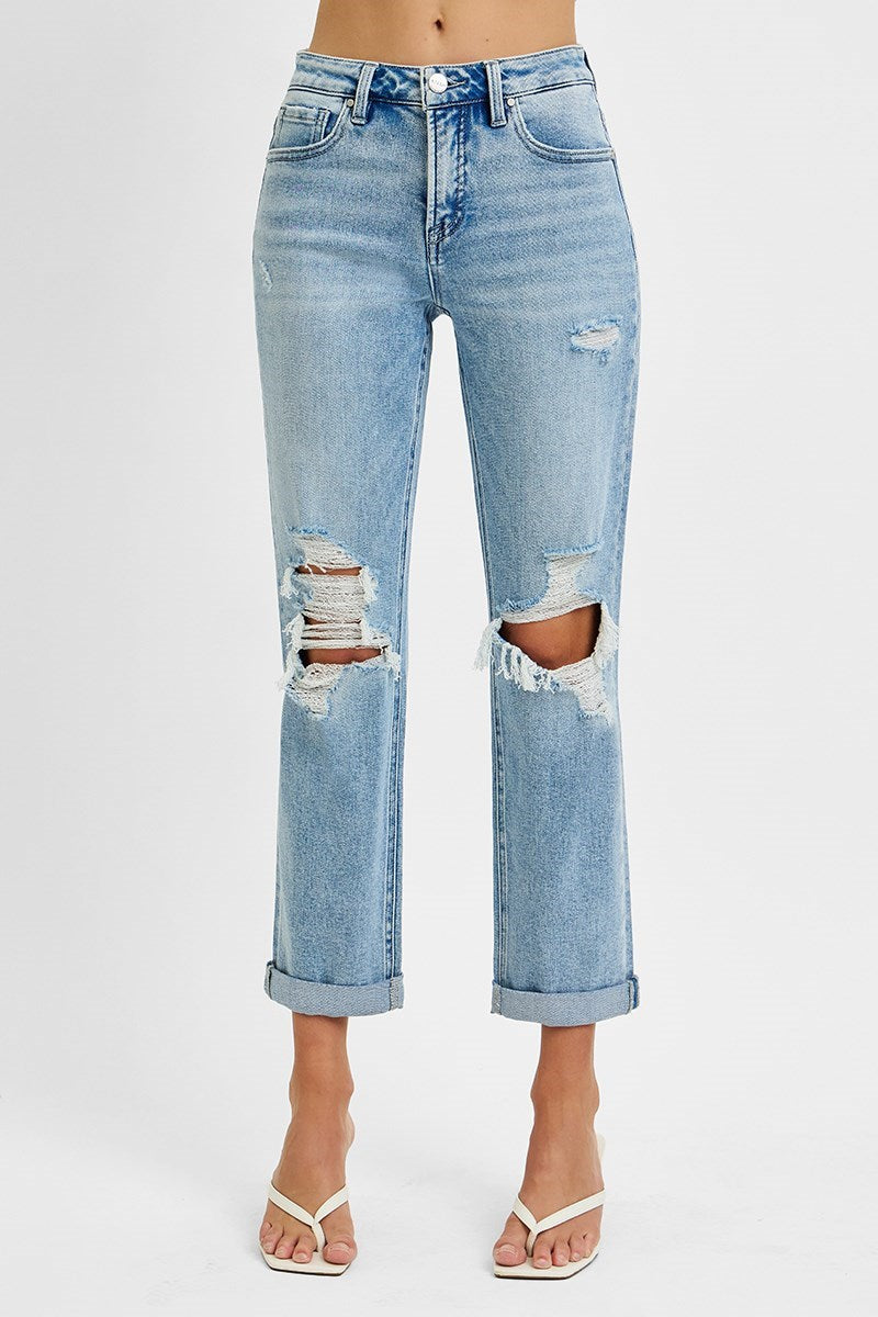 Risen High Rise Double Roll Up Jeans