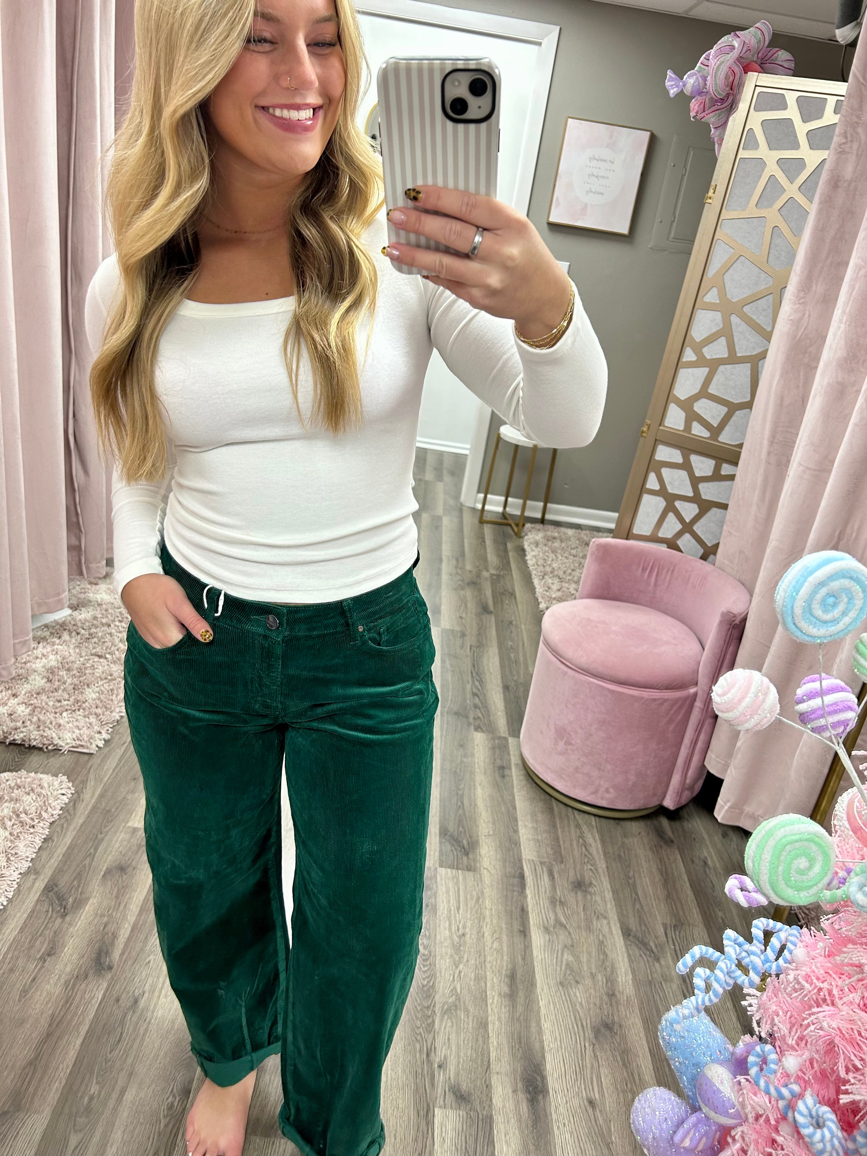 Risen High Rise Crop Corduroy Barrel Jeans