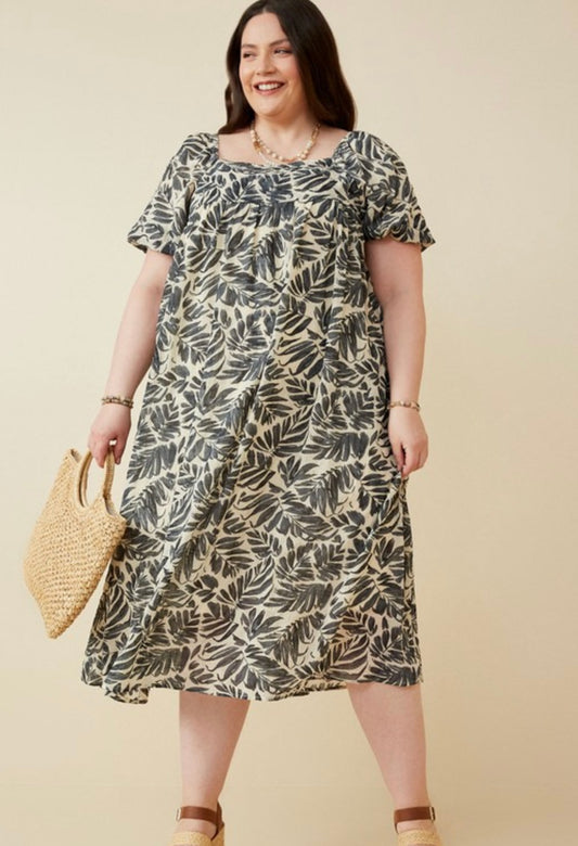 Plus Botanical Print Maxi Dress