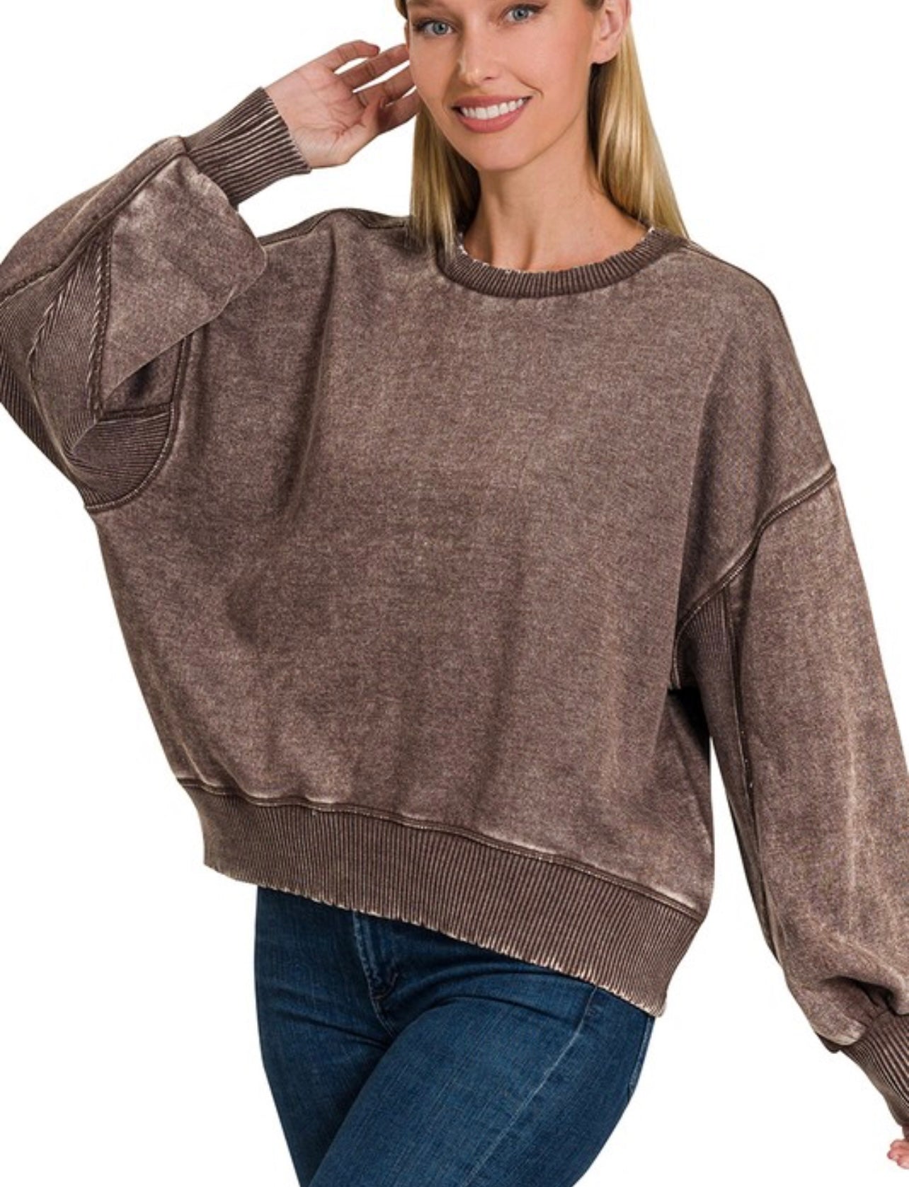 Acid Wash Fleece Oversized Crewneck