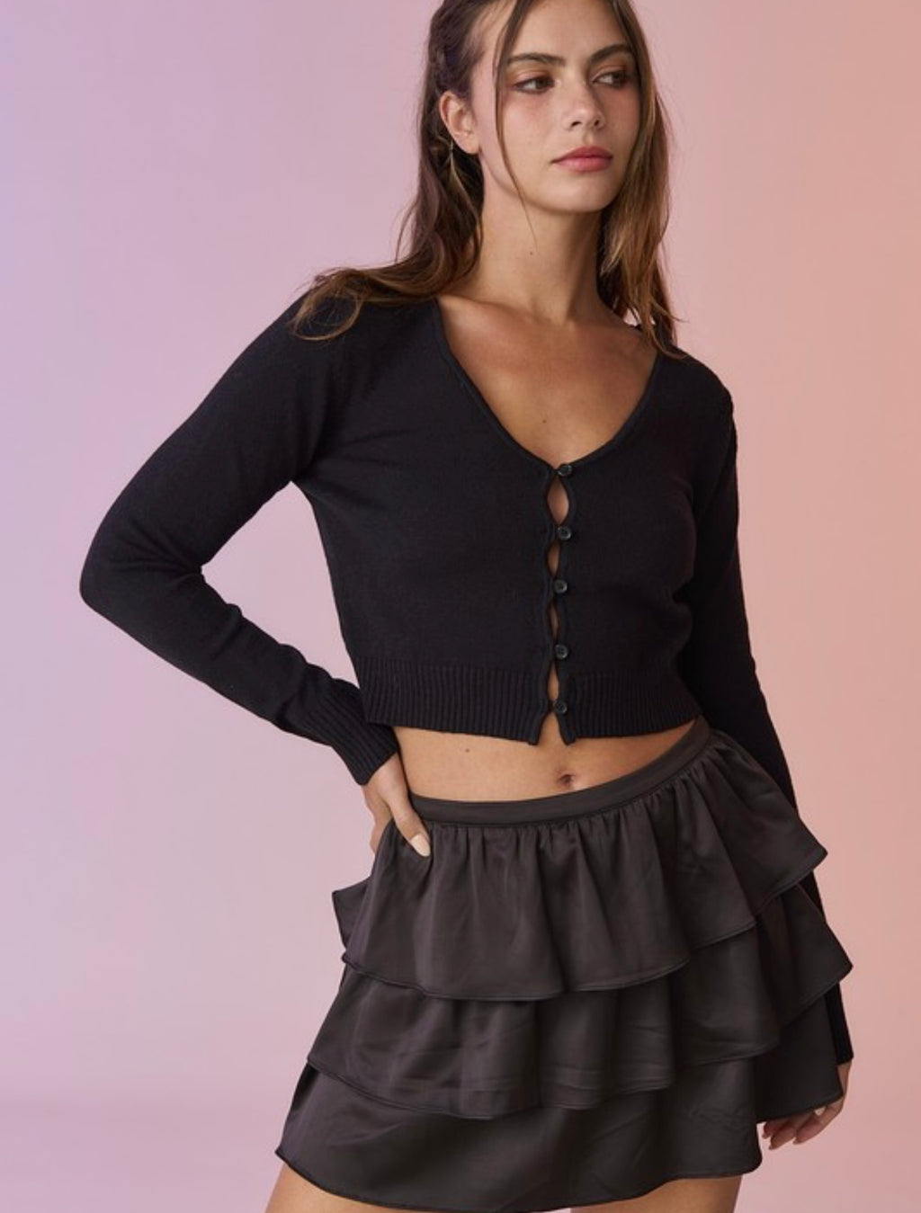 Satin Tiered Mini Skirt