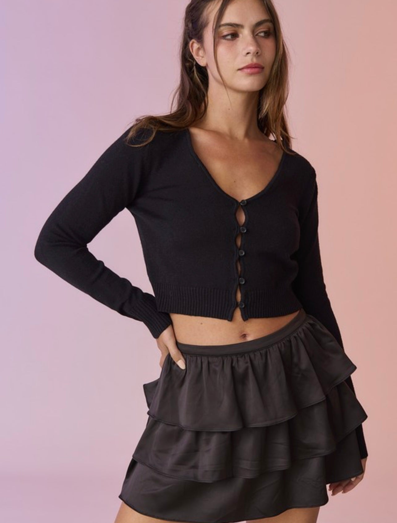 Satin Tiered Mini Skirt