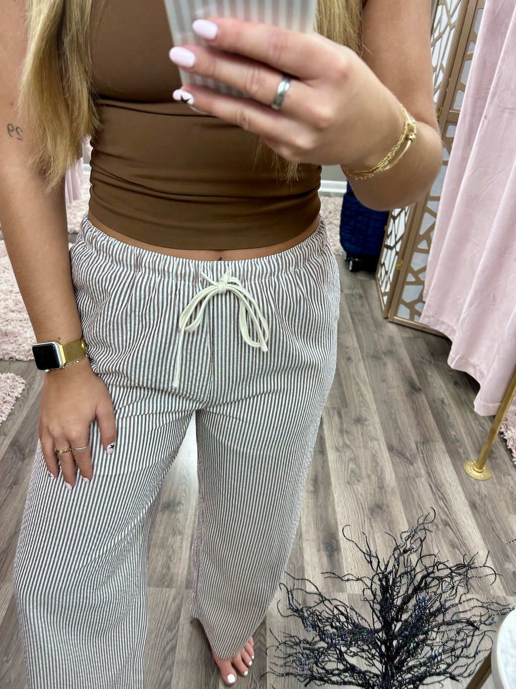 Drawstring Waist Striped Pant