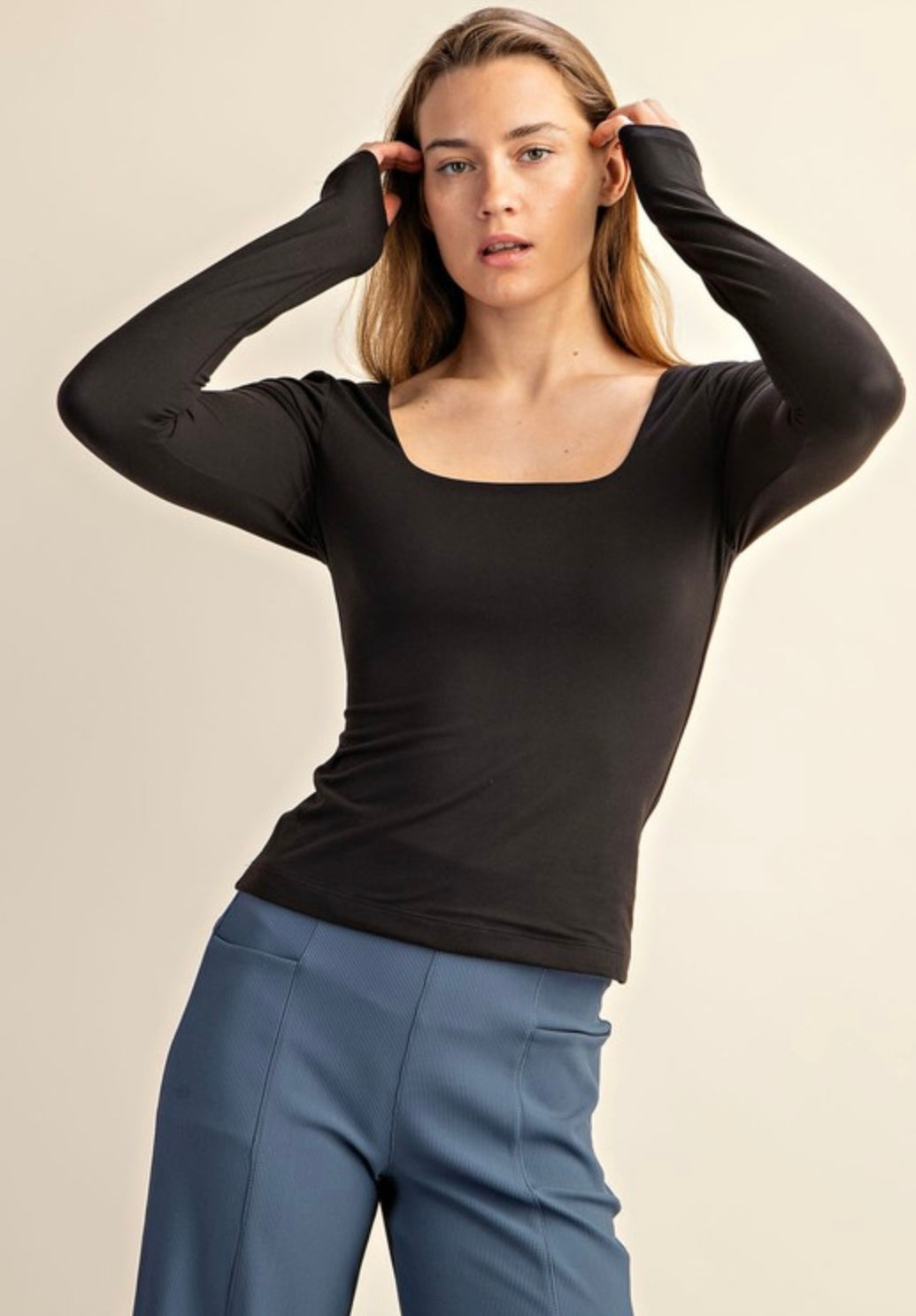 Square Neck Long Sleeve Top