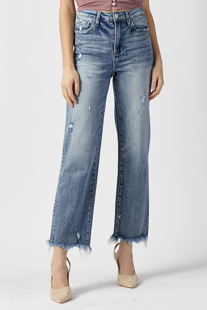 Risen High Rise Crop Straight Fray Jean