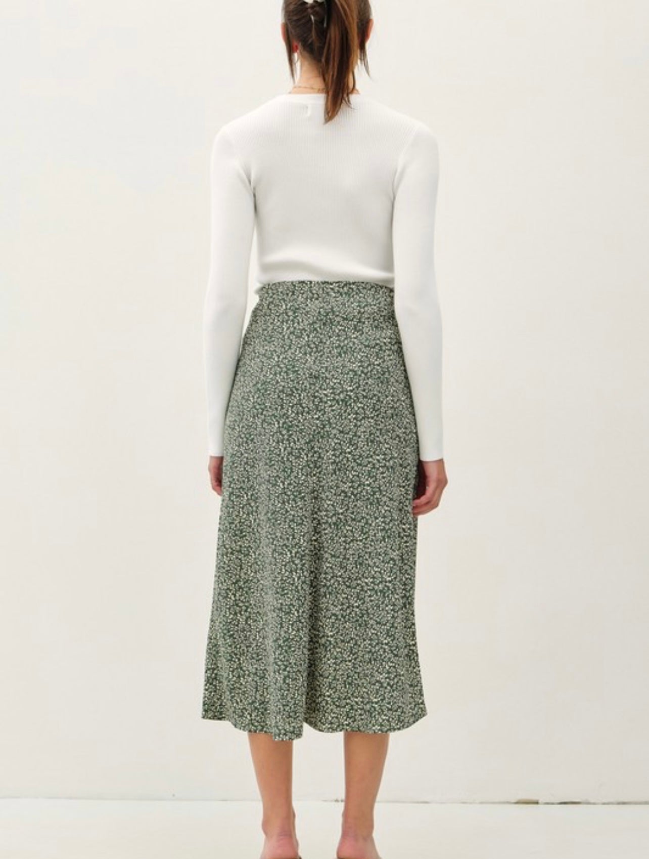 Printed Midi Skirt w/ Elastic Waist