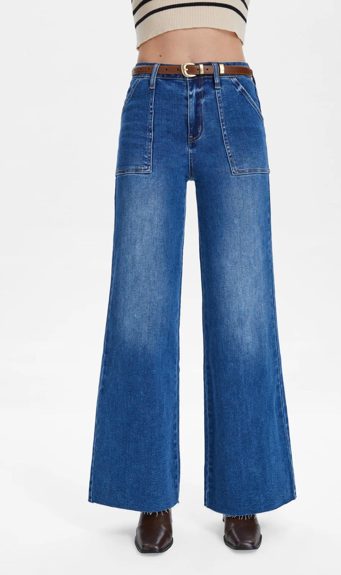 Bayeas Utility Patch Pocket Wide Leg Jean