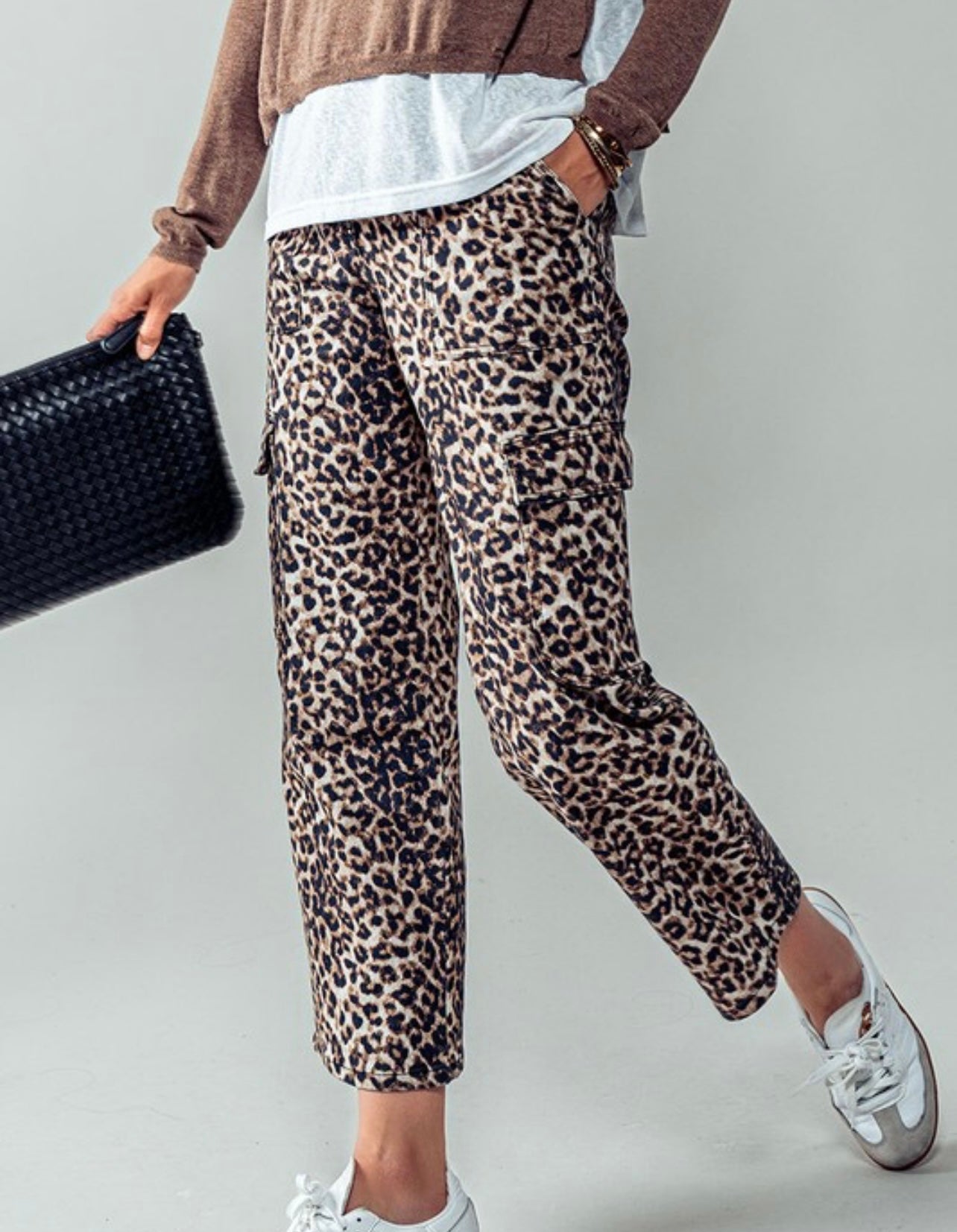 Cropped Leopard Cargo Pants