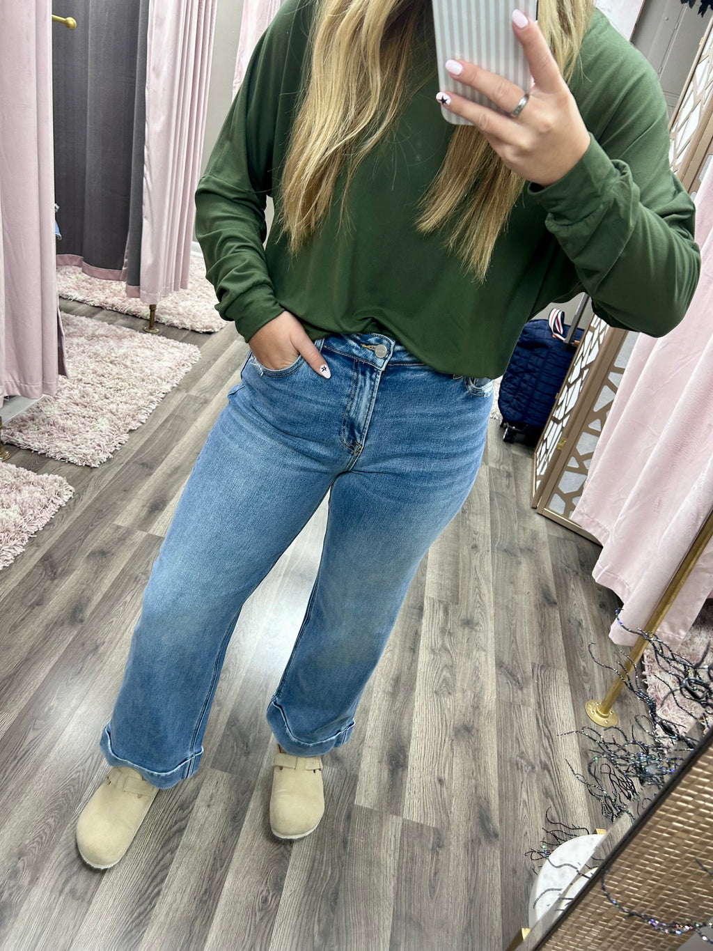 Risen Mid Rise Cuffed Straight Jean