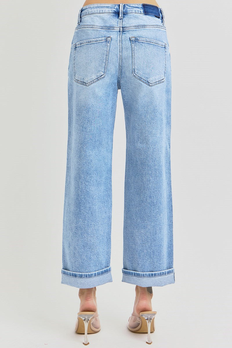 Risen Ankle Barrel Turn Up Cuff Jean