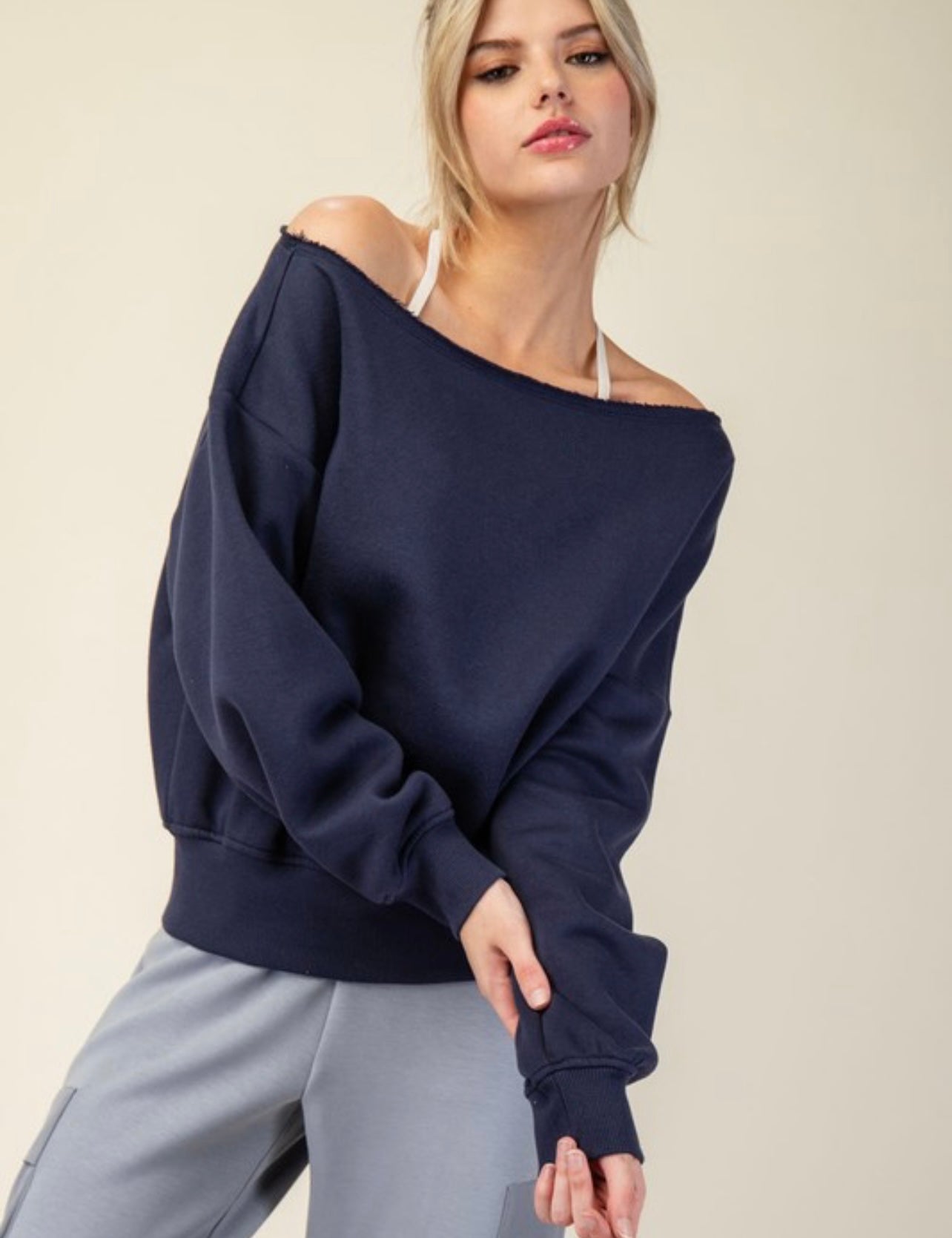 Terry Off Shoulder Fleece Top