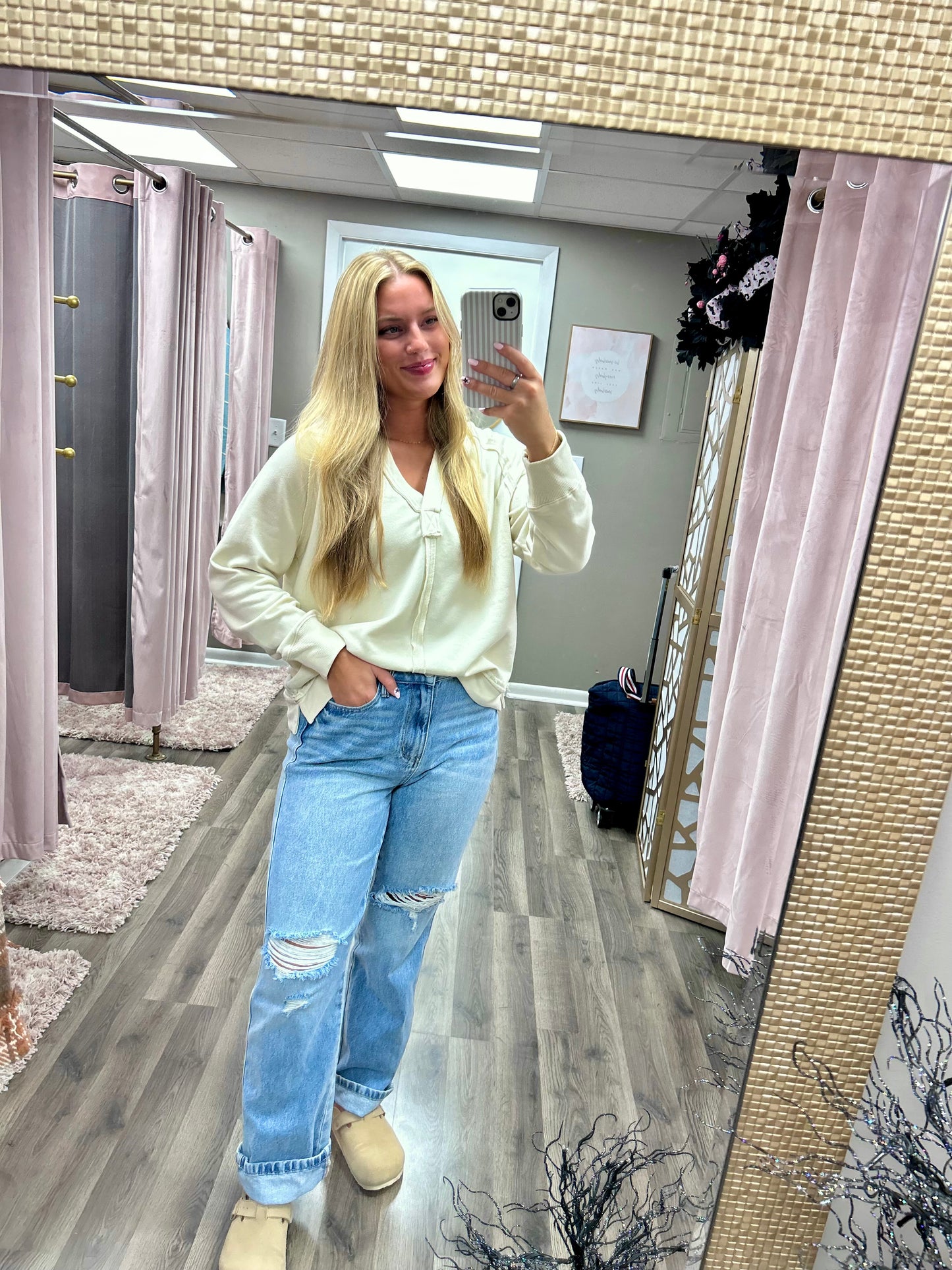 Hooded V Neck Knit Top