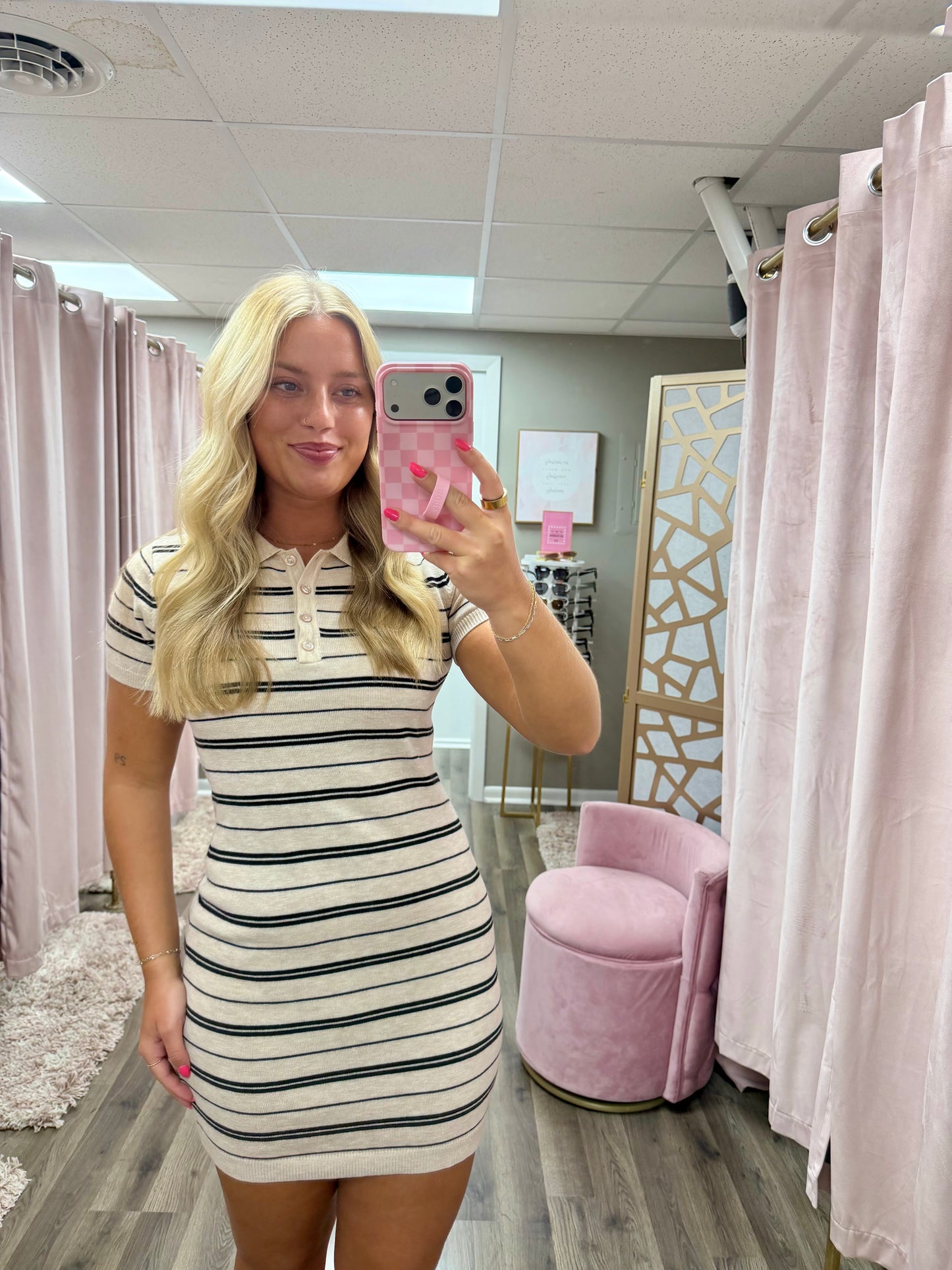 Stripe Collared Mini Sweater Dress