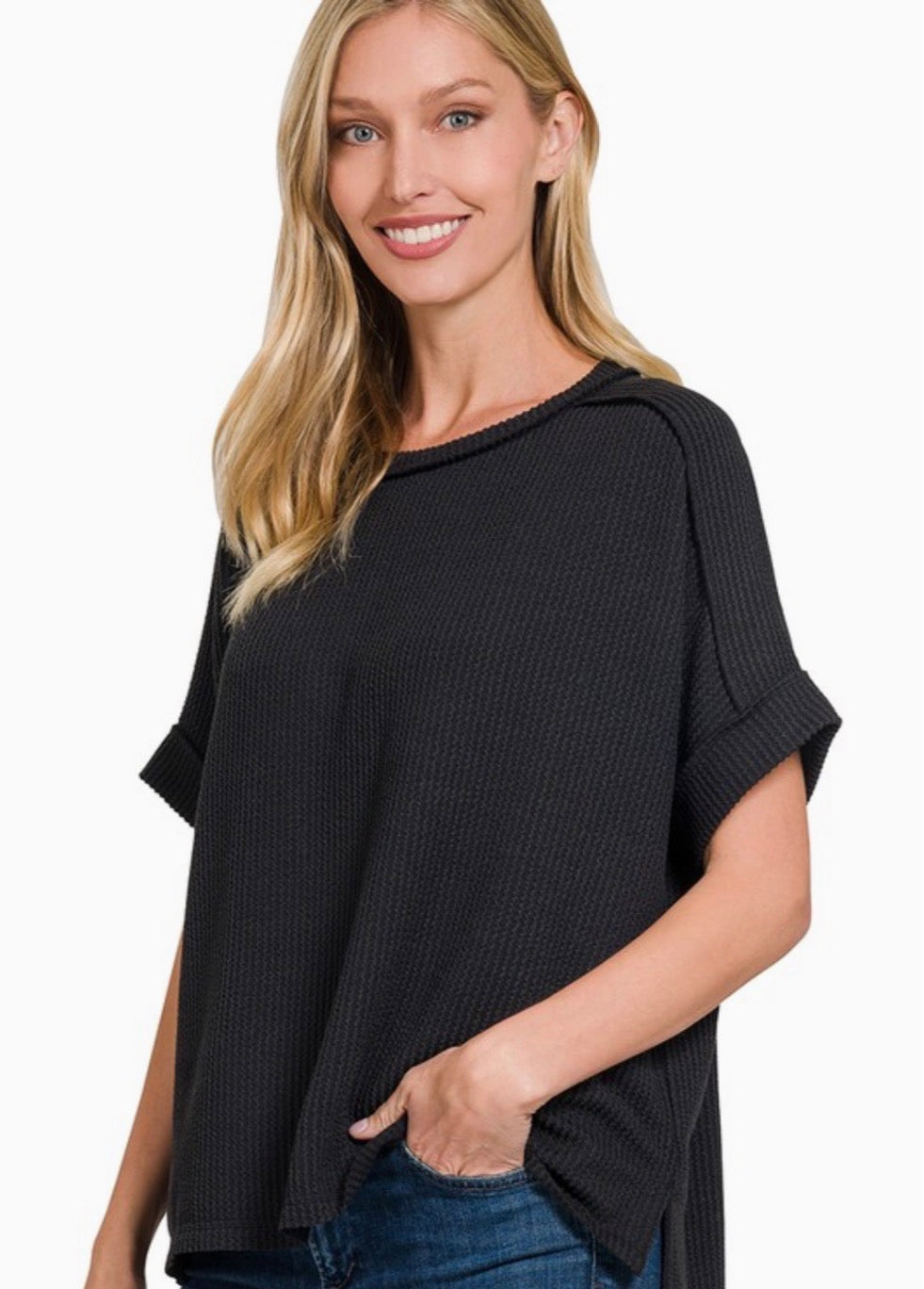 Raised Rib Raw Edge Top