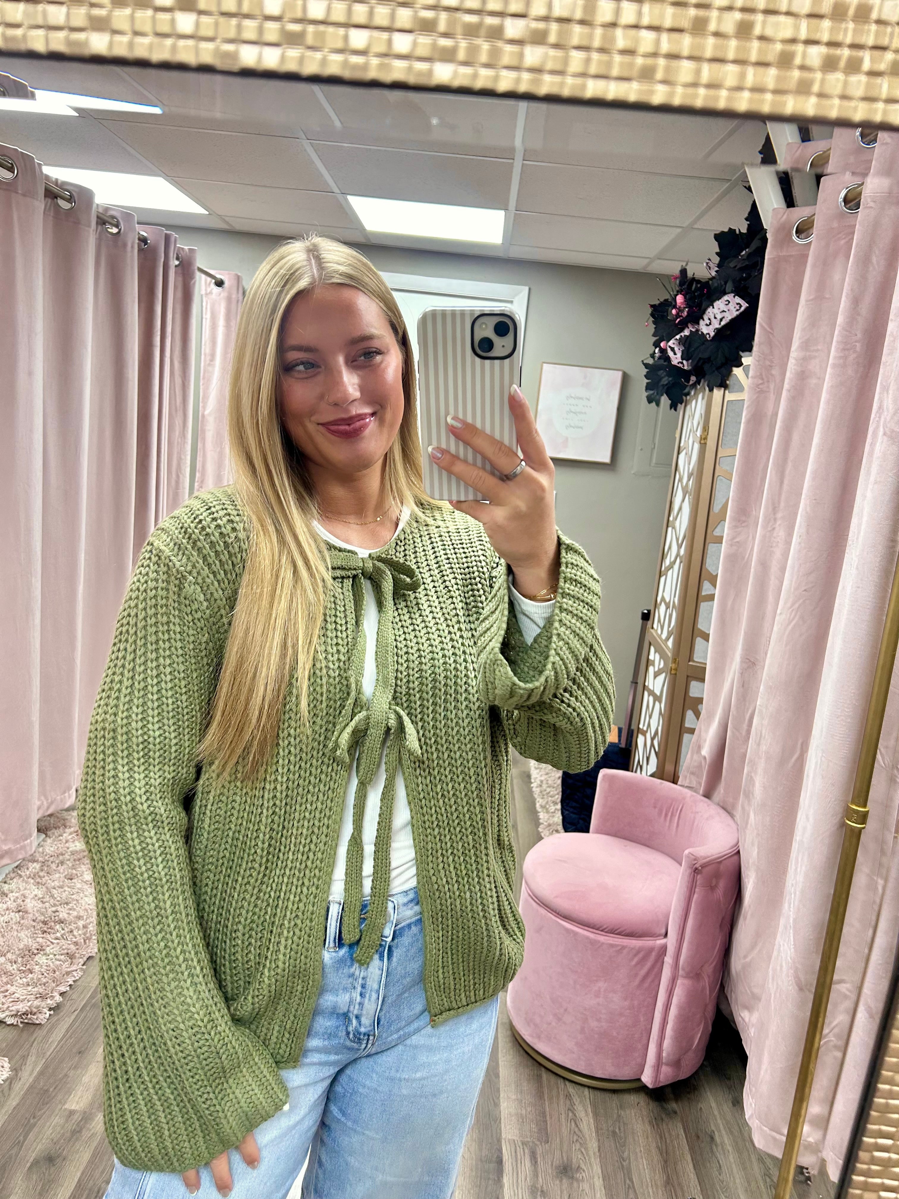 Solid Loose Knit Tie Front Sweater Top