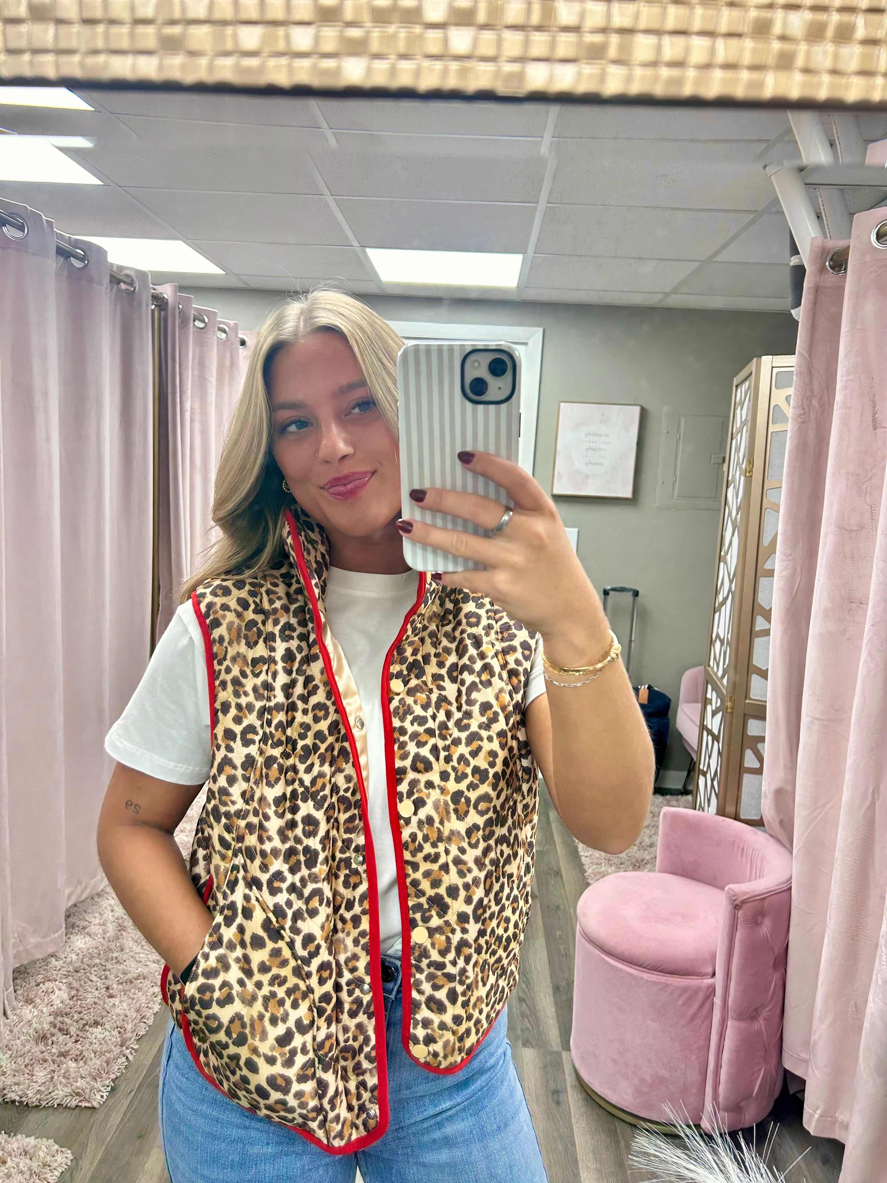 Leopard Detail Piping Vest