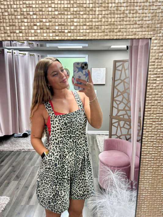 Leopard Short Overalls W/ Pockets