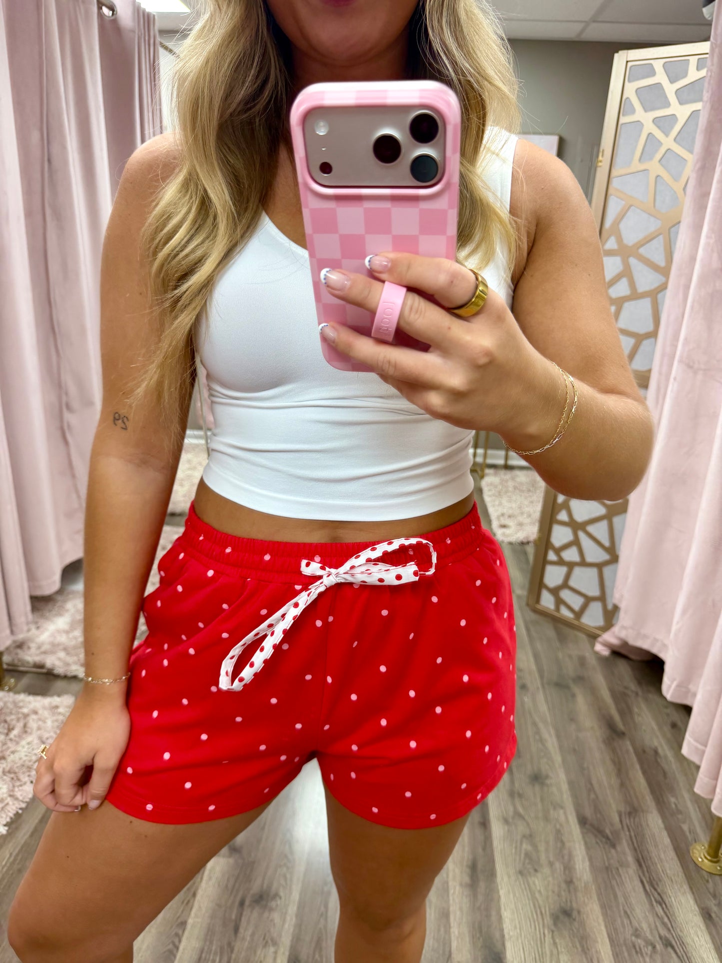 Polka Dot French Terry Mini Shorts