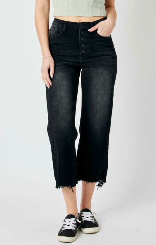 Judy Blue Raw Hem Crop Wide Jean