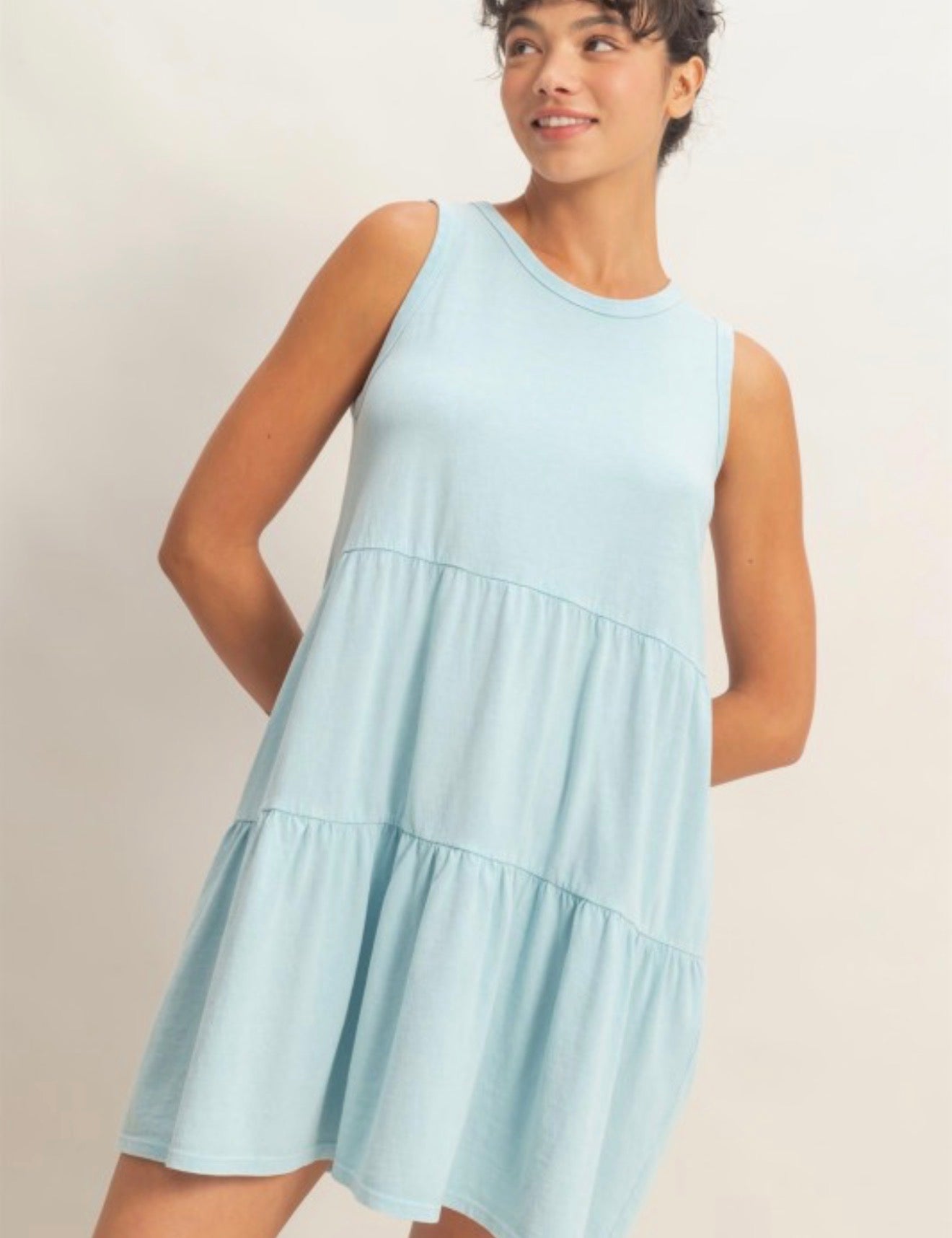Sleeveless Crew Tiered Mini Dress