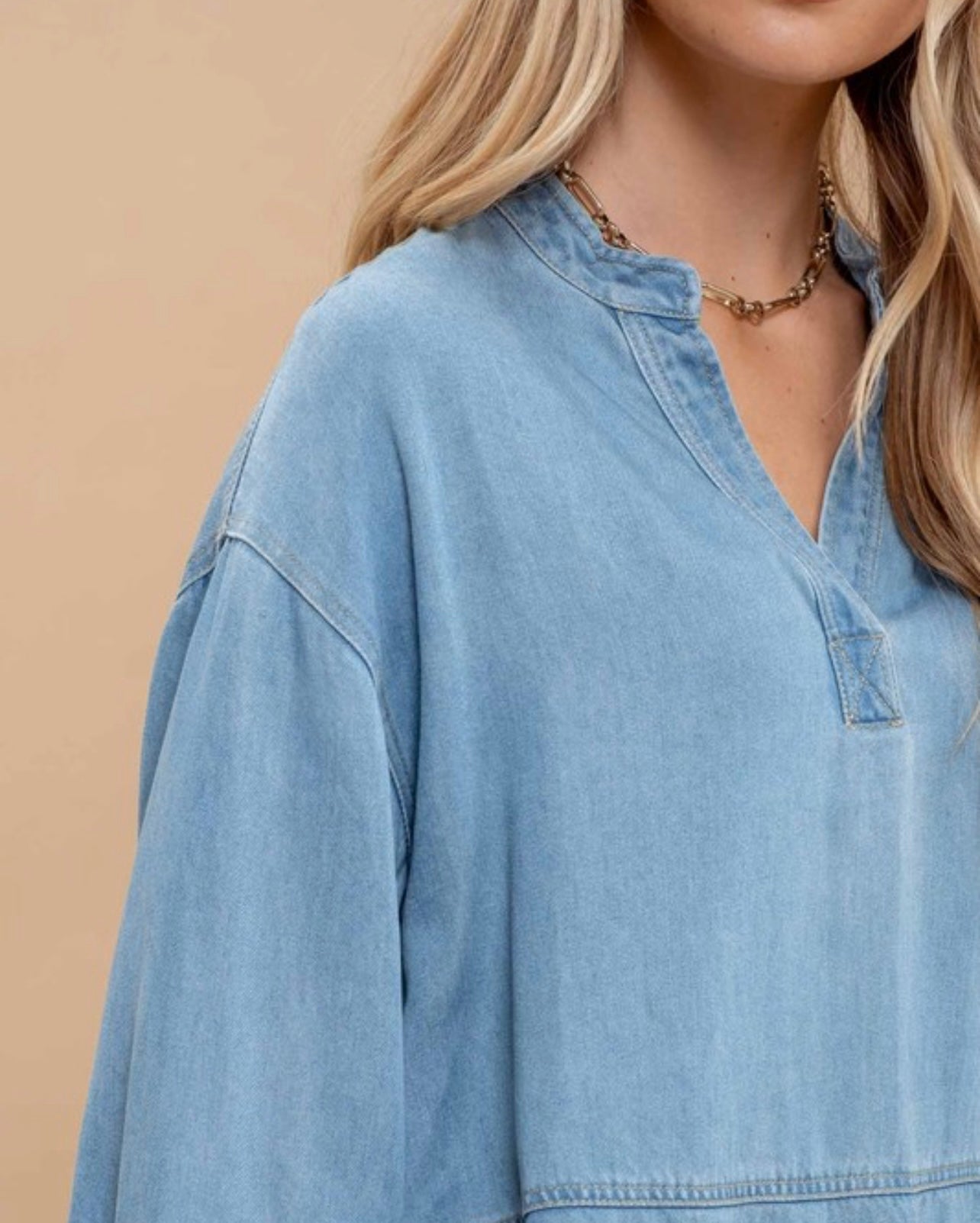 Denim Split Neck Top