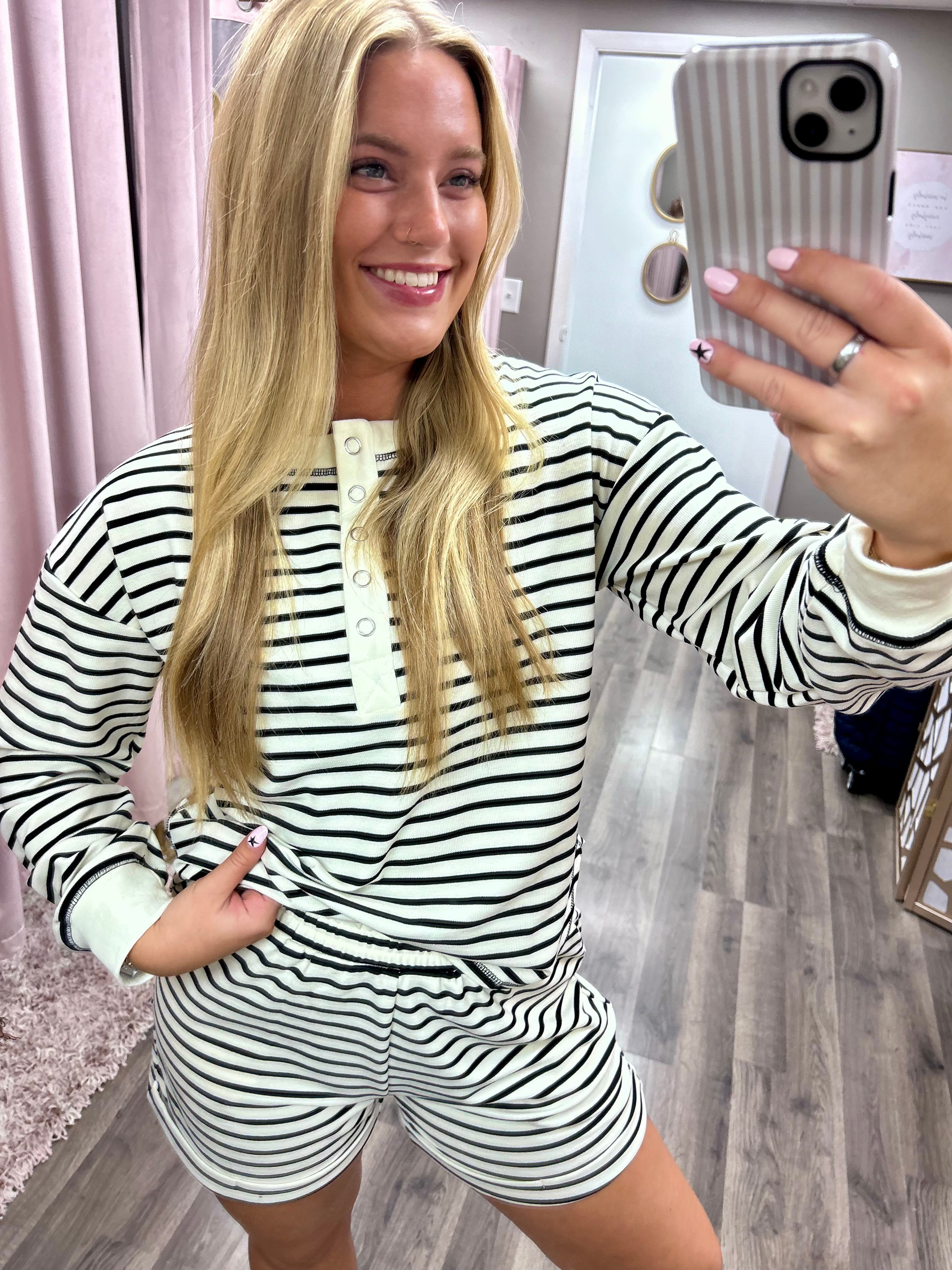 Stripe Henley Knit Top
