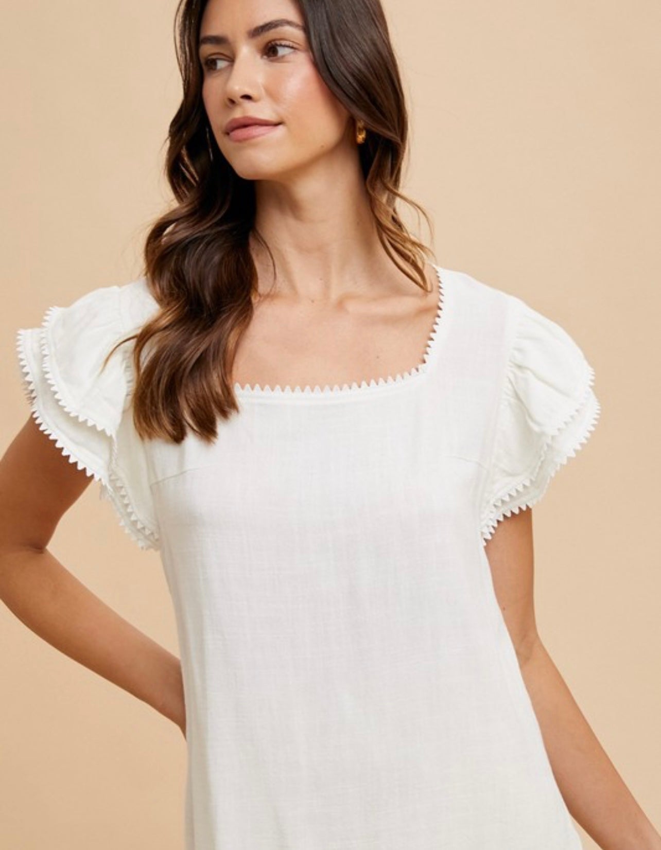 Crochet Trimmed Ruffle Sleeve Top