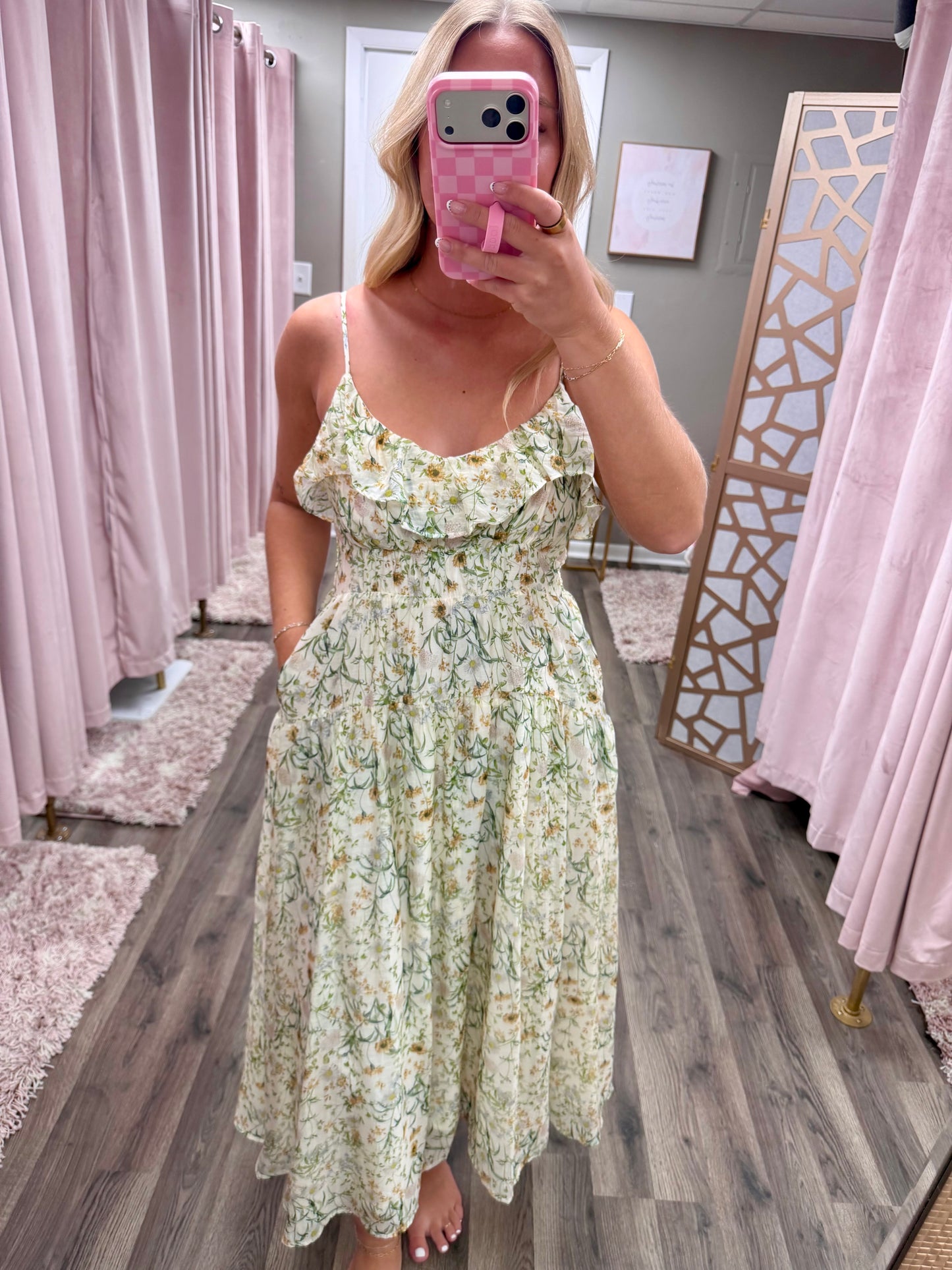 Adjustable V Neck Midi Dress