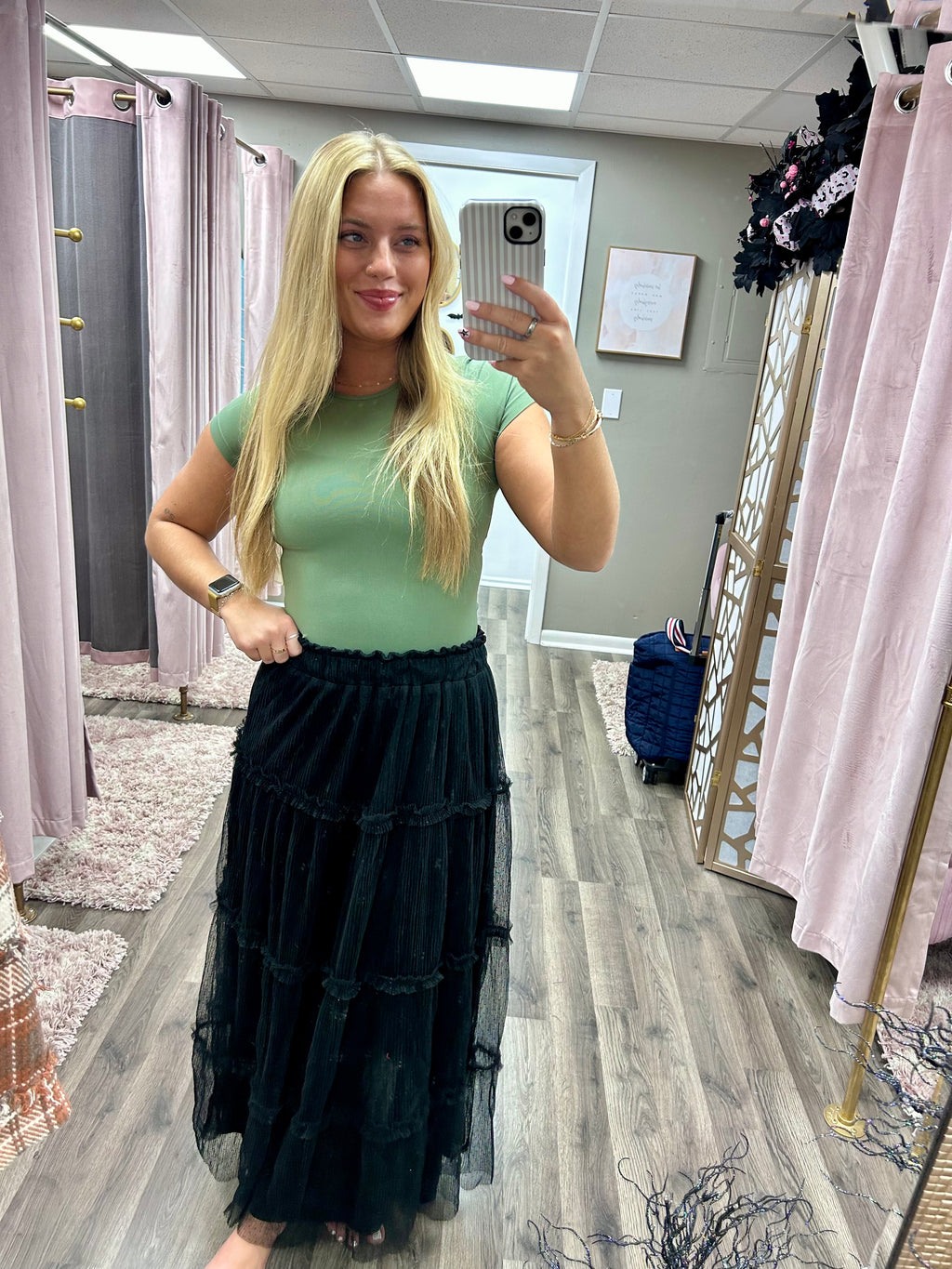 Polka Dot Tulle Midi Skirt